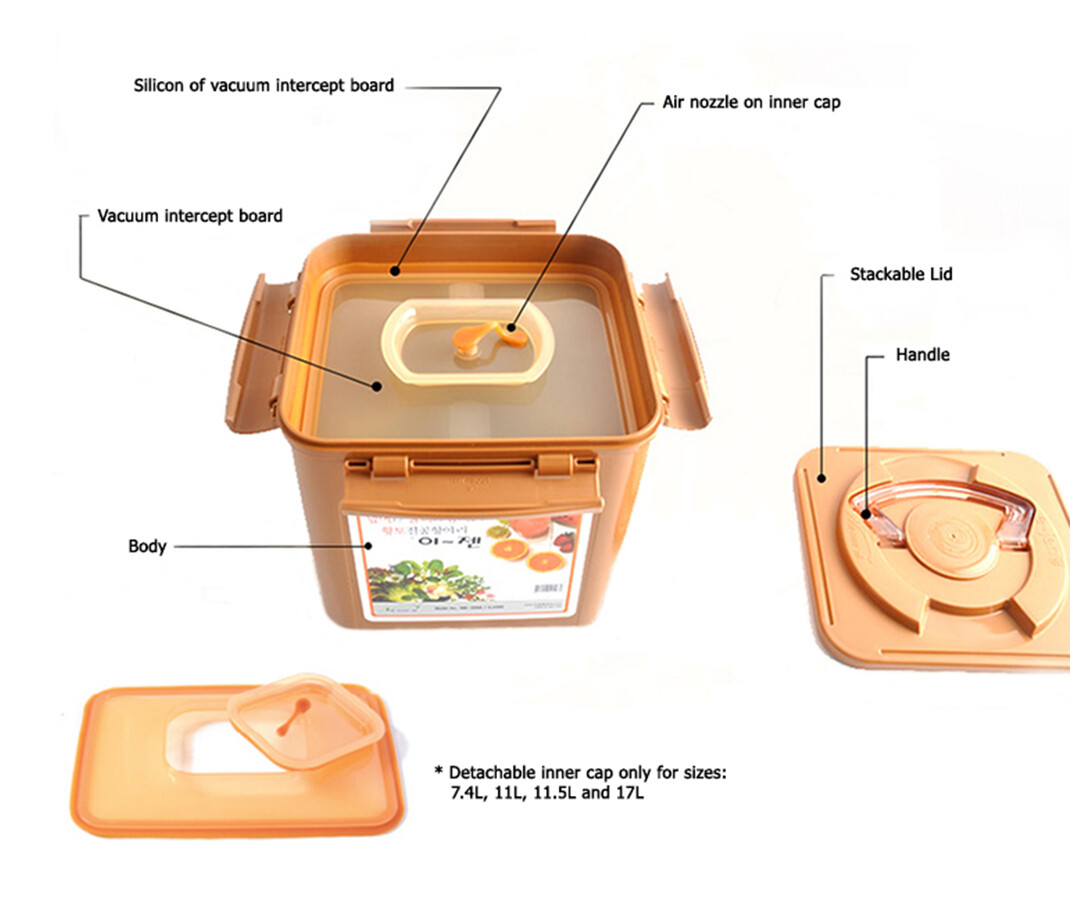 E-Jen Kimchi Sauerkraut Fermentation Container with Inner Lid Brown 0.45G / 1.7L