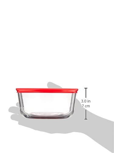 Pyrex 4 Cup Round Glass Food Storage Container with Red Lid BPA Free