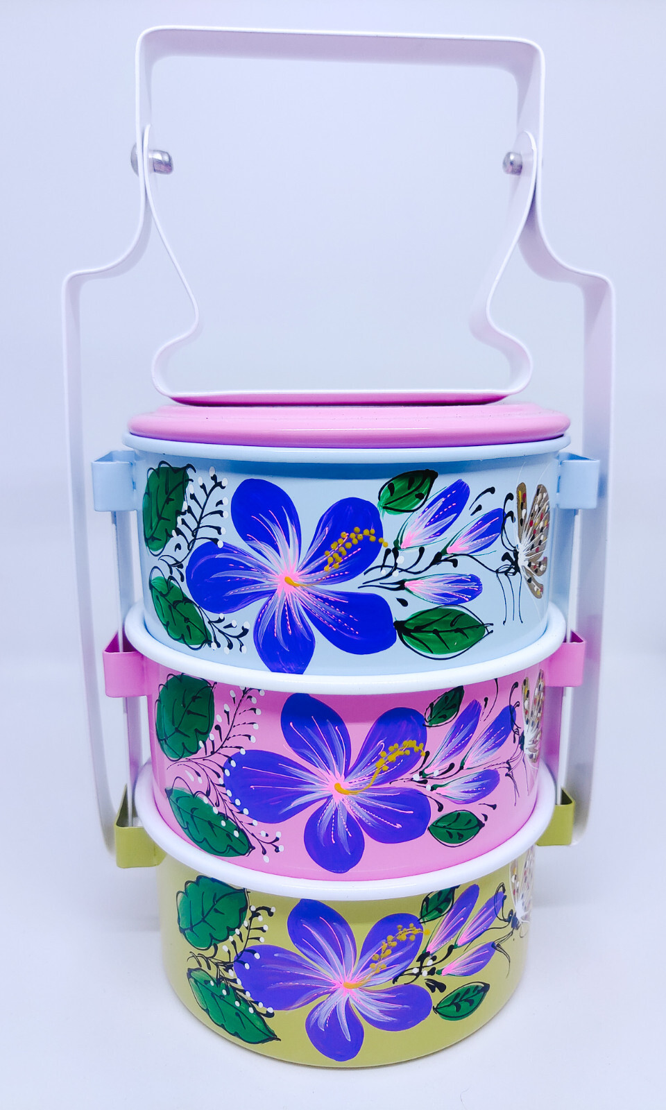 Metal 100% food safe 11cm. Hand-painted Thailand tradition Tiffin box