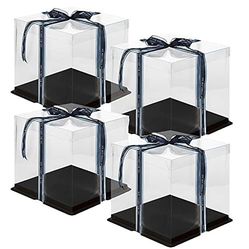 4 Pcs Black 10 Inch Clear Tall Cake Gift Box Transparent Display Ribbon