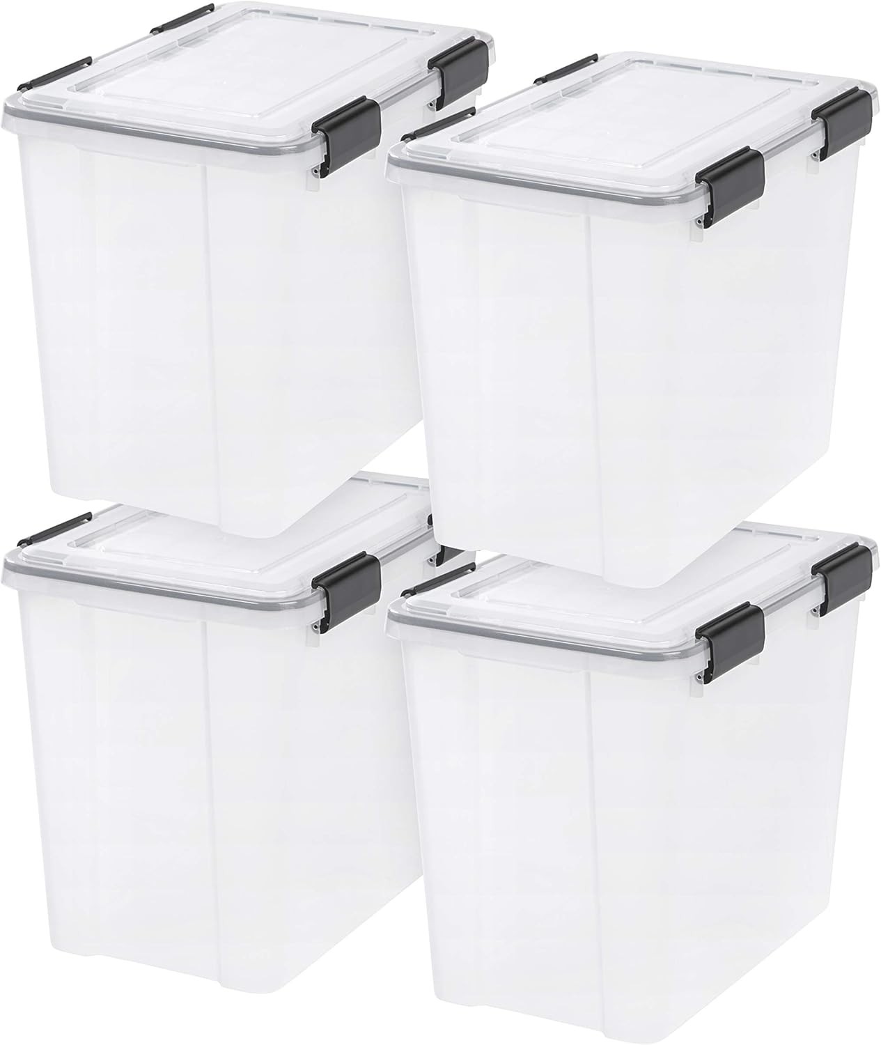 IRIS USA WeatherPro 32 Qt Storage Bins W/ Lids 4 Pack BPA-Free Plastic Gasket