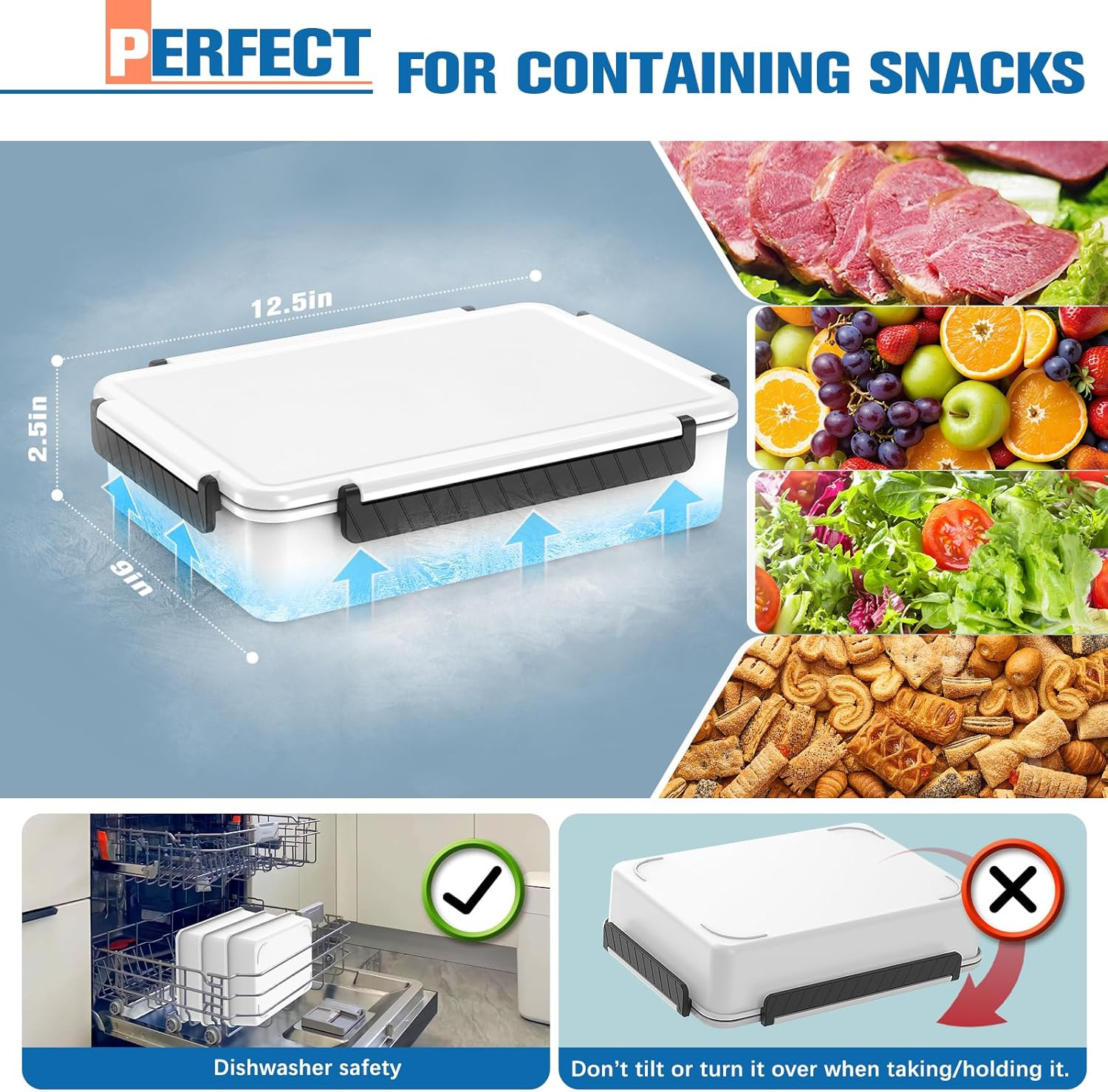 Chilled Portable Snackle Box Container with Ice Pack, Divided Serving Tray with
