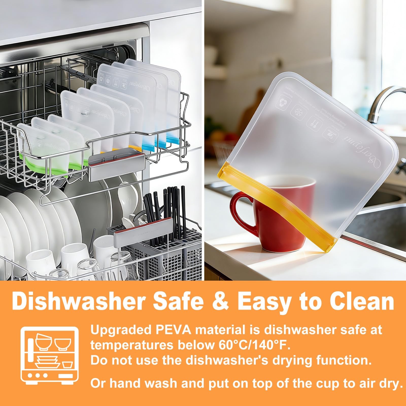 10 Pack Reusable Gallon Freezer Bags Dishwasher Safe, Extra Thick Reusable Pl…