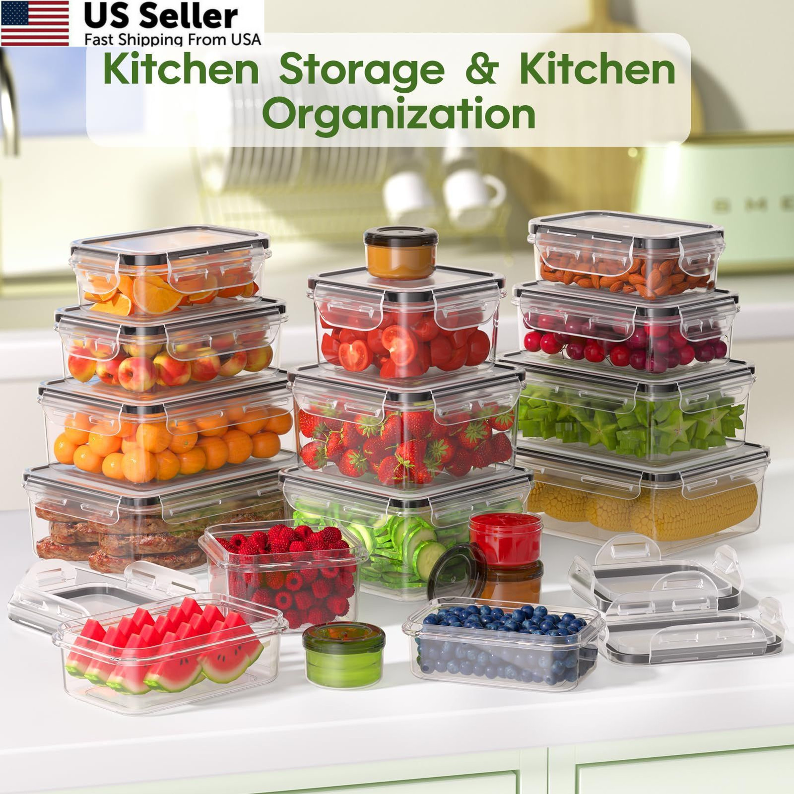 KEMETHY 36-Piece Food Storage Containers Varies (1.2oz to 50.7oz), 36 Piece