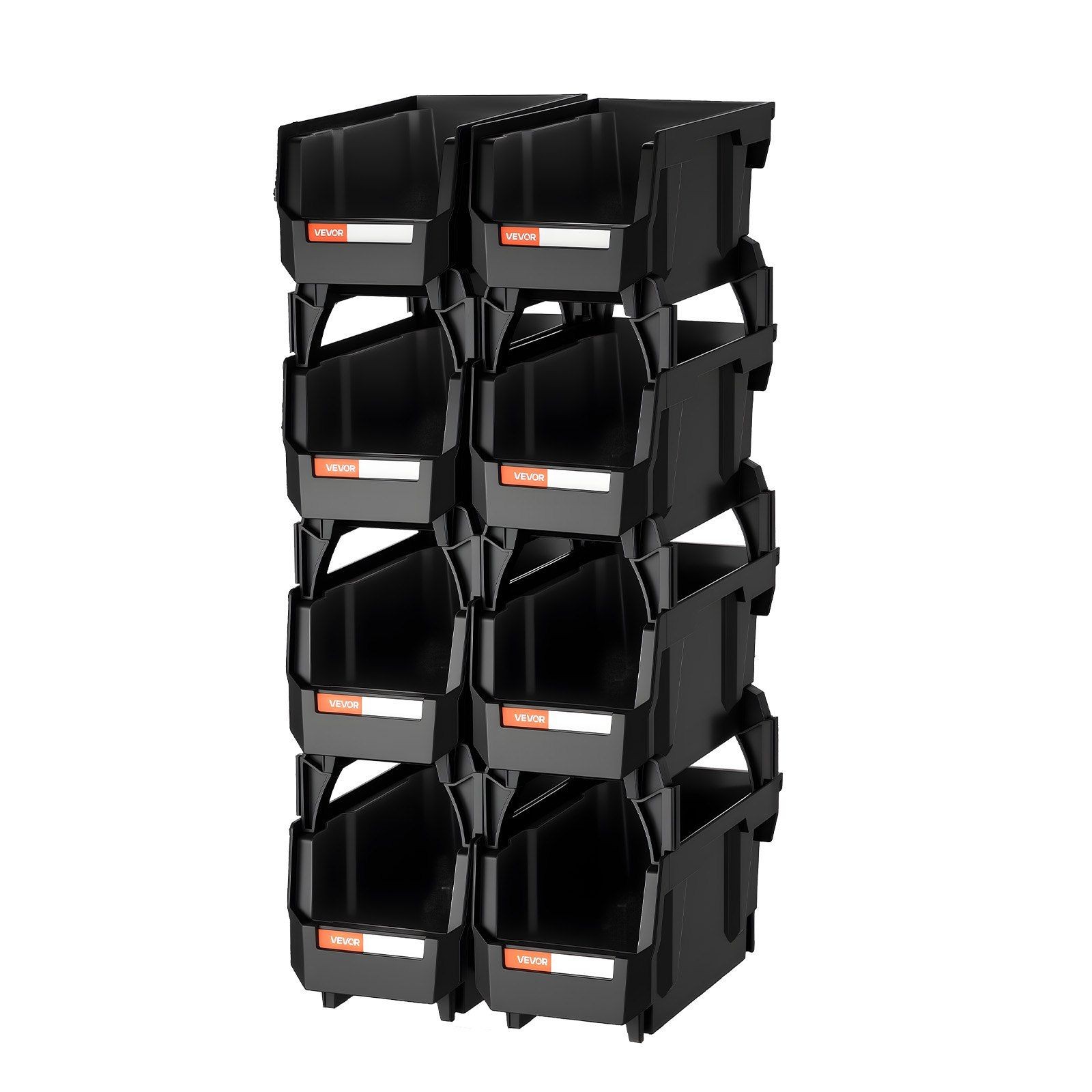 Black Stackable 10.9×5.5×5.1in 8Pack Plastic Organizer Storage Bins