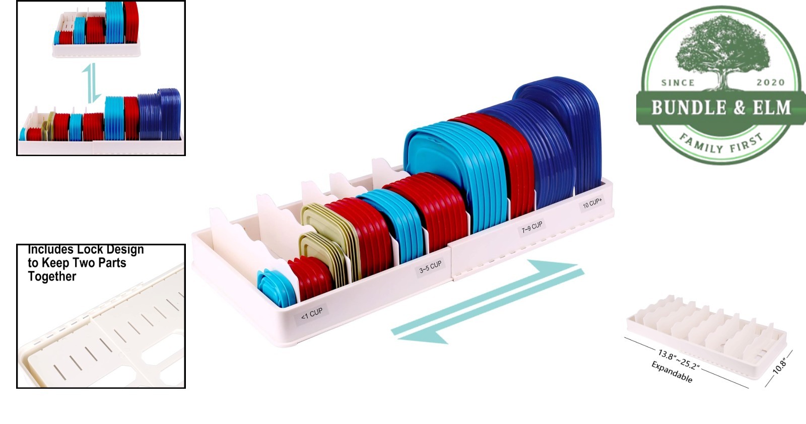 BPA Free Expandable Lid Organizer with Adjustable Compartments for Easy Storage