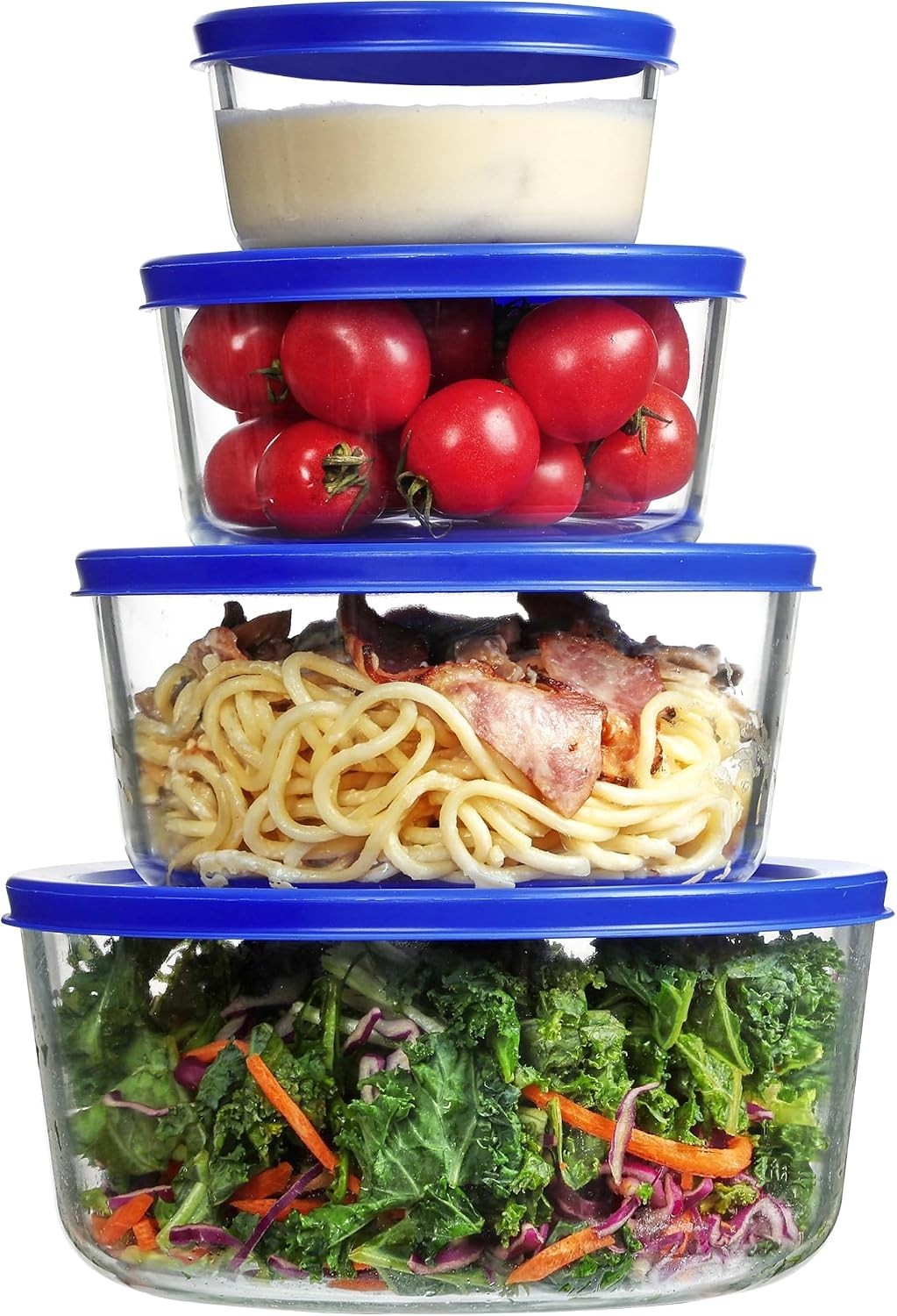4 Pack Glass Bowls with Lids 1, 2, 4, 7 Cup, Food Storage Containers, Meal Pr…