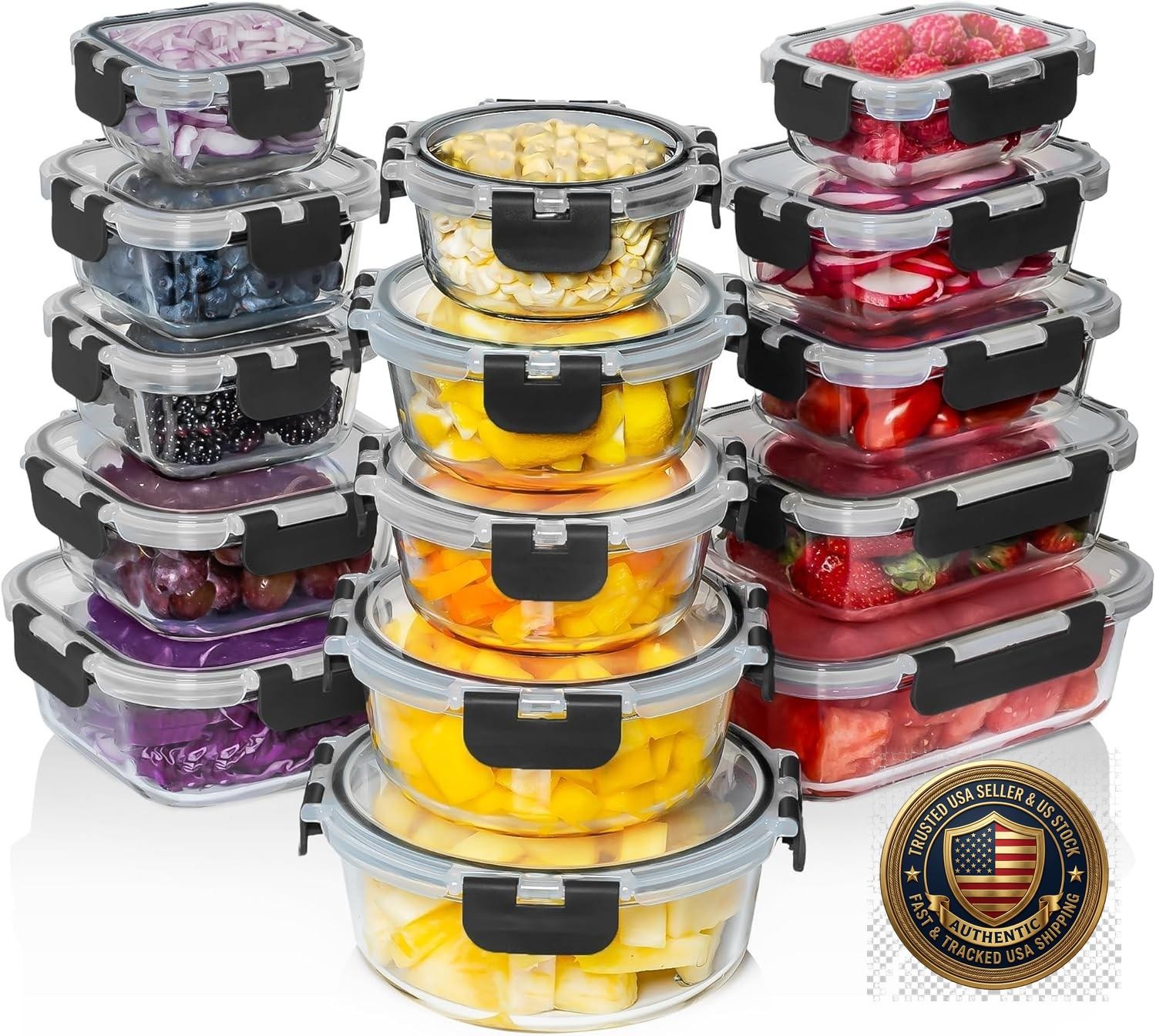 30 Pc Glass Food Storage Containers with Lids Meal Prep Airtight