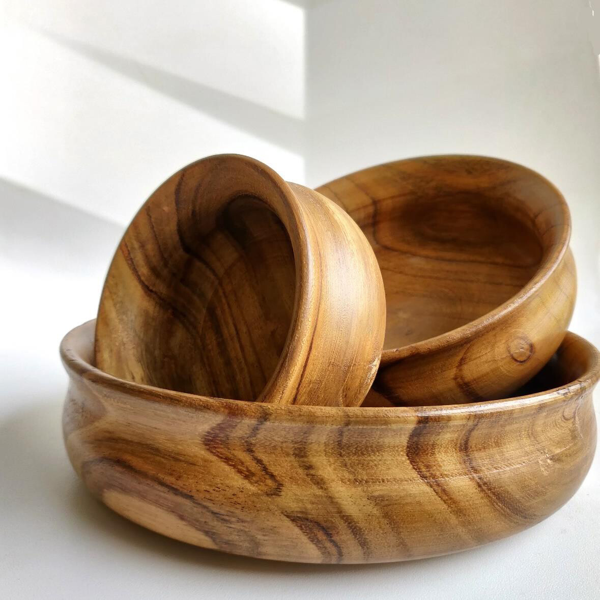 Wood Bowl Salad set Bowls Acacia Wood Brown wood serving bowl Round Bowls
