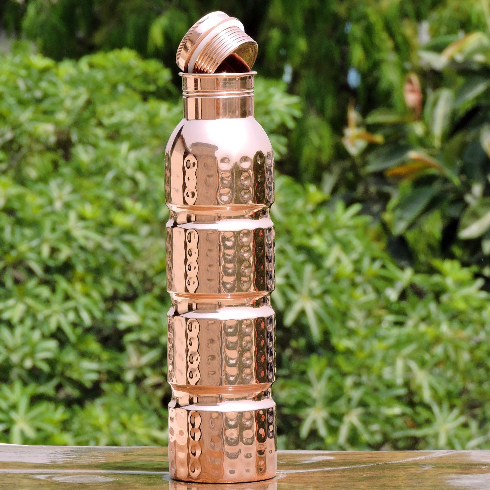 Healthgoodsin Pure Copper Water Bottle Hammered Seamless Unlined Uncoated And