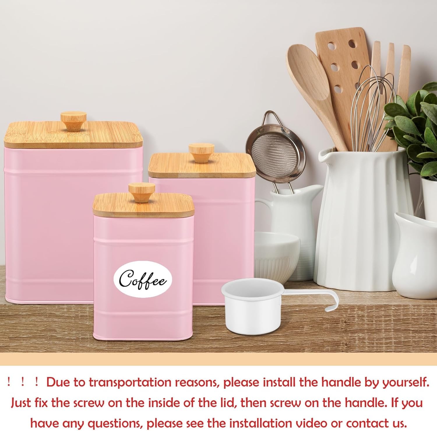 Kitchen Canisters for Countertop Set of 3 Metal Canisters Sets with Bamboo Lids