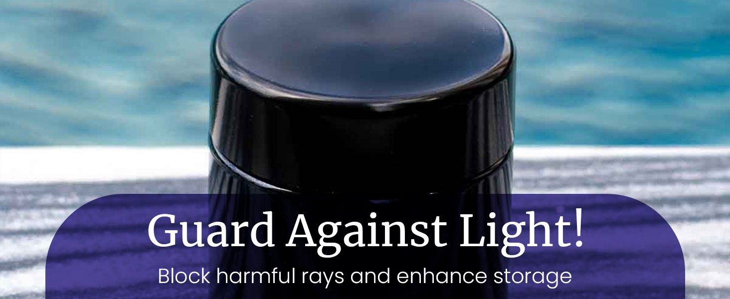 Classic Black Glass Jar 100 ml (3.3 fl oz) Ultraviolet Airtight Smell Proof,