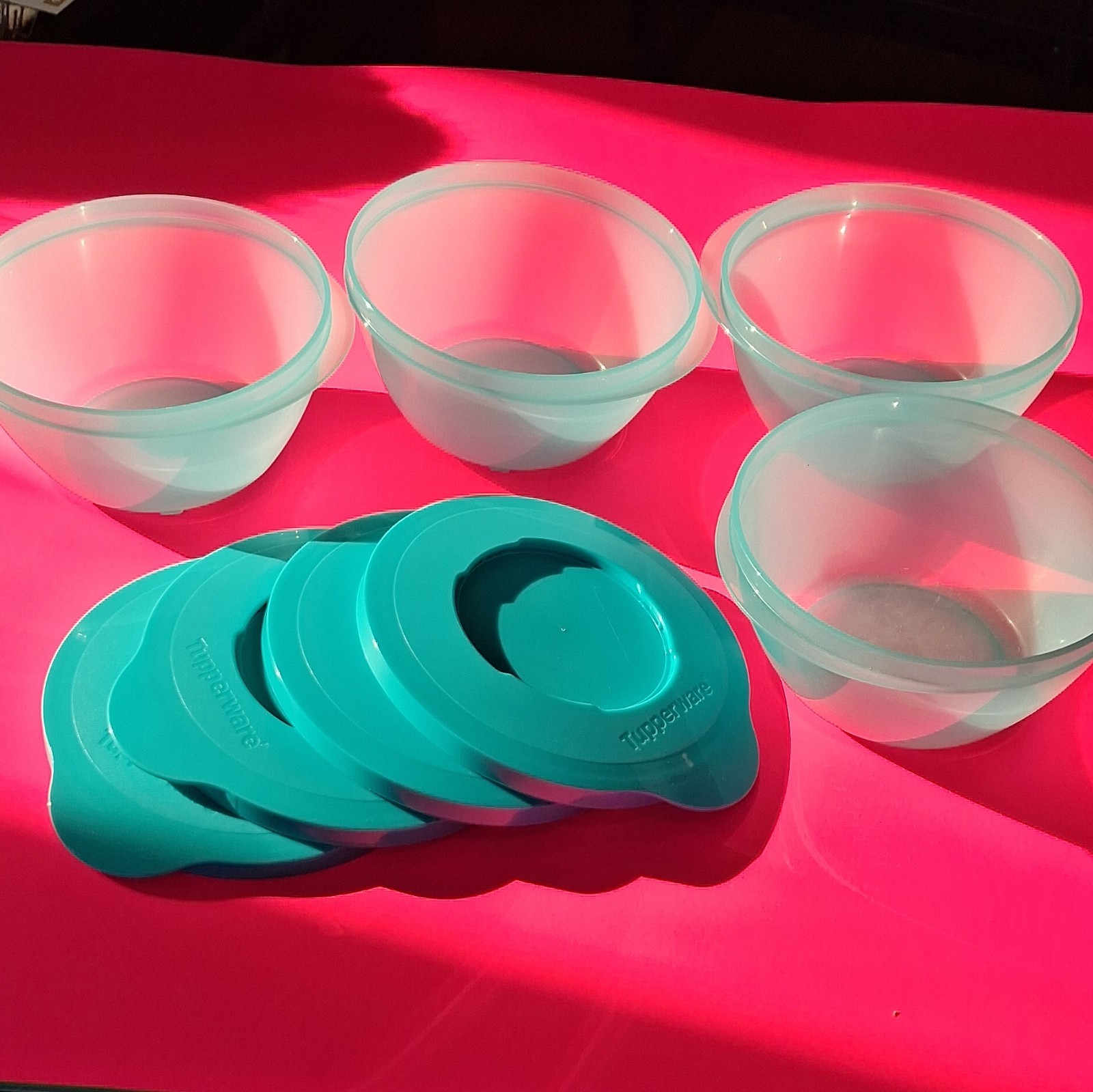 Tupperware Stack Store Serve Bowl Blue Of 4 W/Blue Lids 14 Oz Bowls Stackable