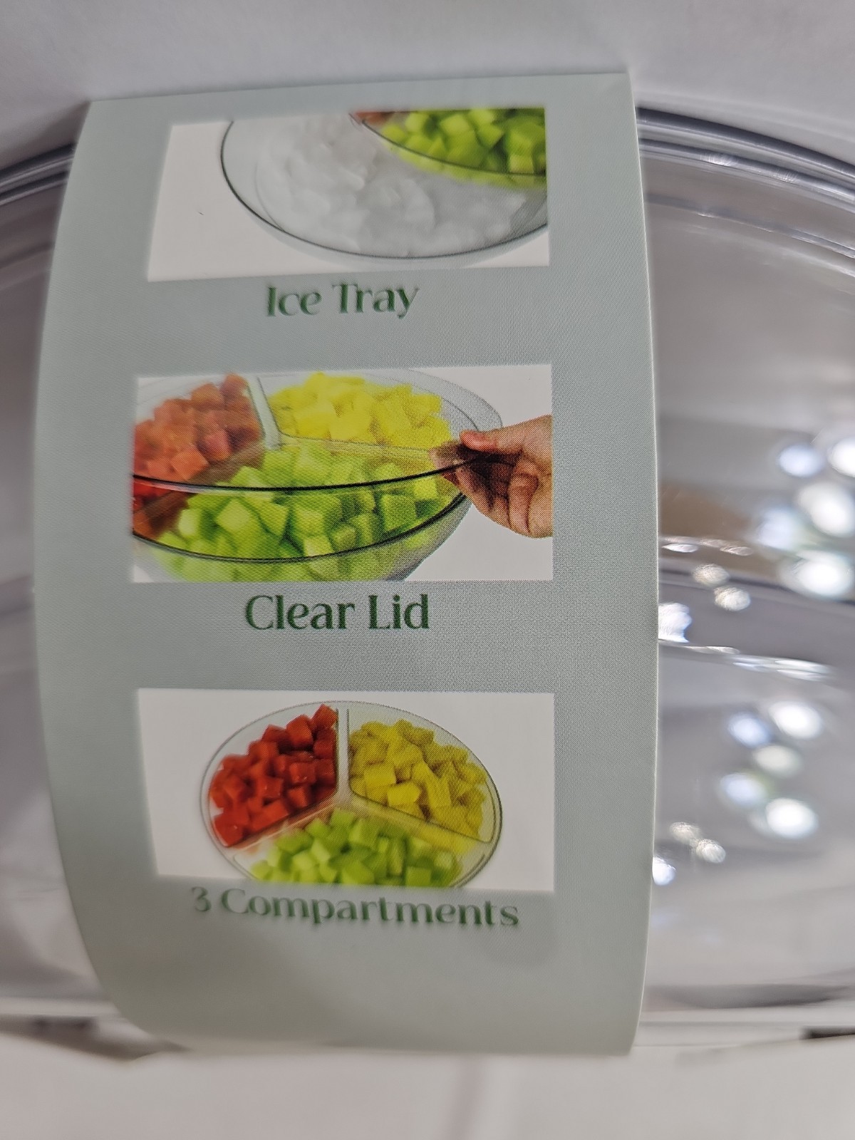 Clear Serveware By Gourmet Home Products 3 Compartments Removable Lid