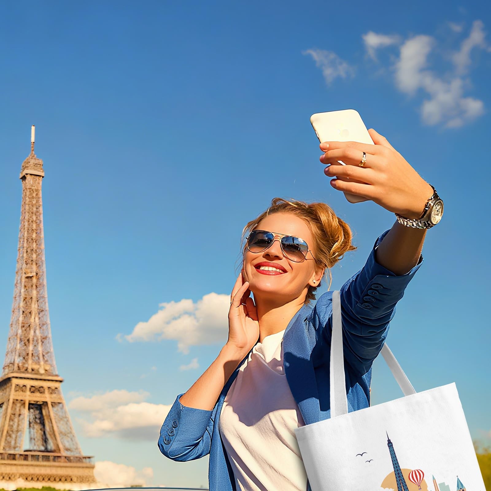 Bulyoou 9 Pcs Paris Tote Canvas Bags Souvenir Gift Grocery Shopping Tote Bag