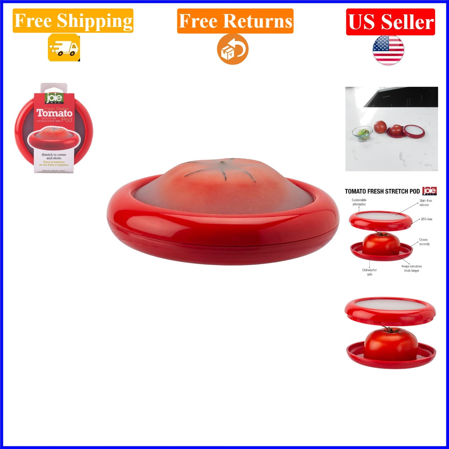 Fresh Stretch Pod Tomato Storage Container, Silicone Fridge Organizer, BPA-Free