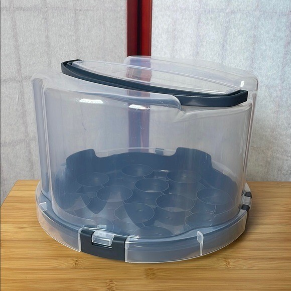Cake & Cupcake Carrier w/Clear Top and Grey Botton Holds 12 Cupcakes