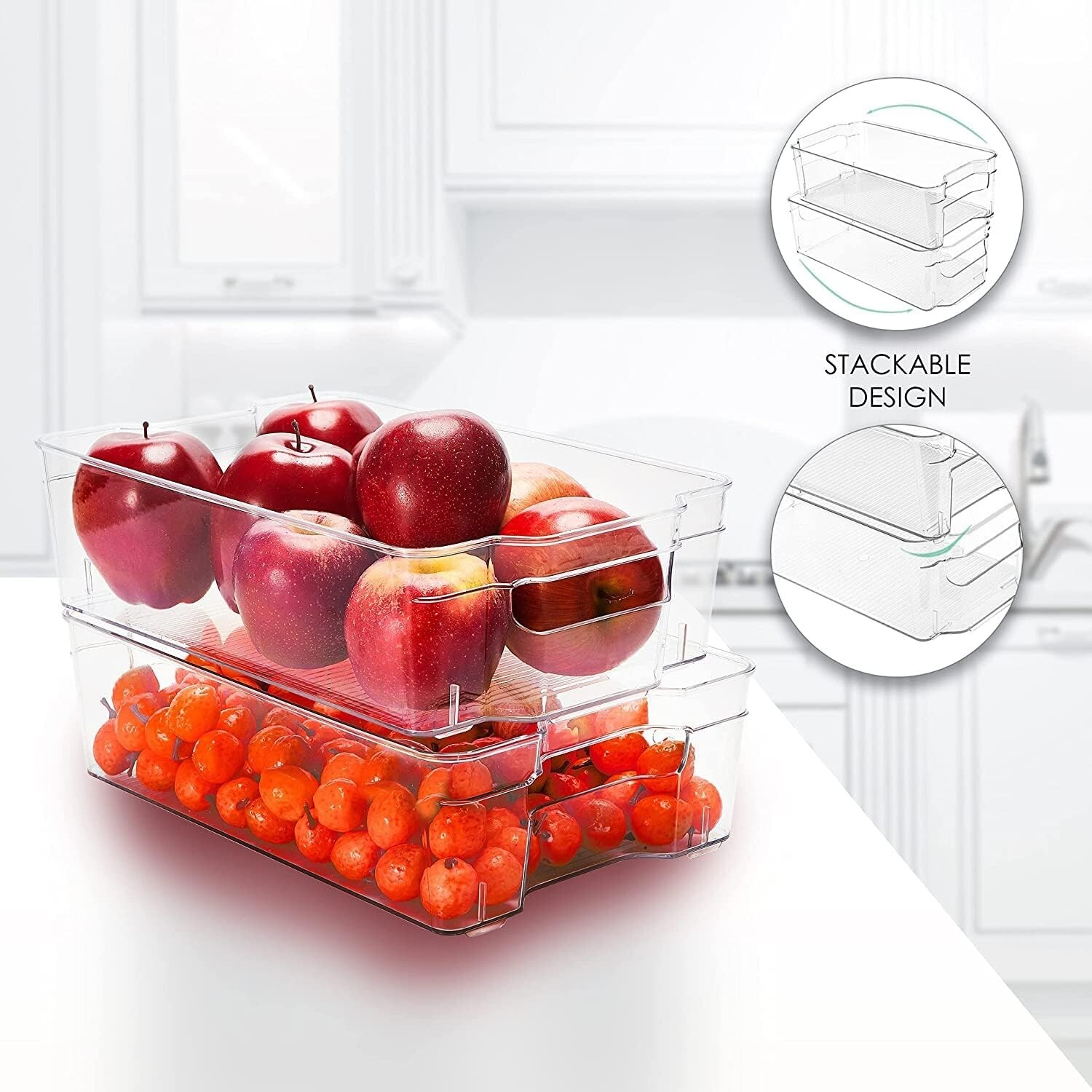BPA Free Organizer Bins for Refrigerator, Kitchen Cabinet, Pantry (Set of 4)