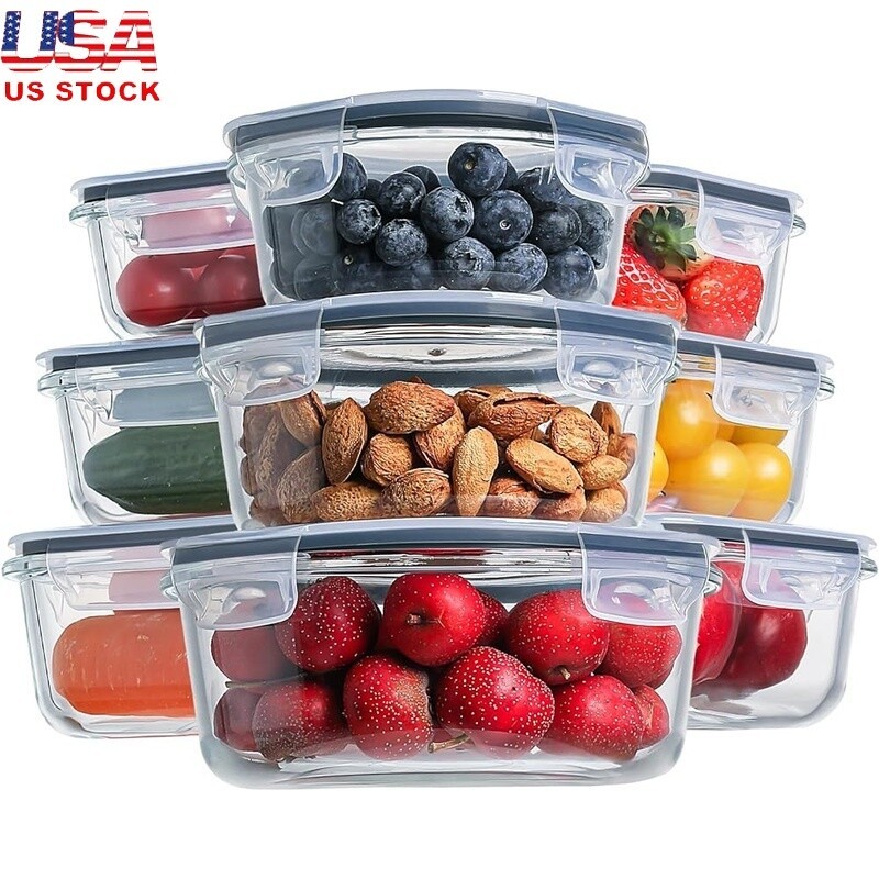 18pcs Glass Food Storage Containers Airtight Meal Prep Leak Proof BPA Free New