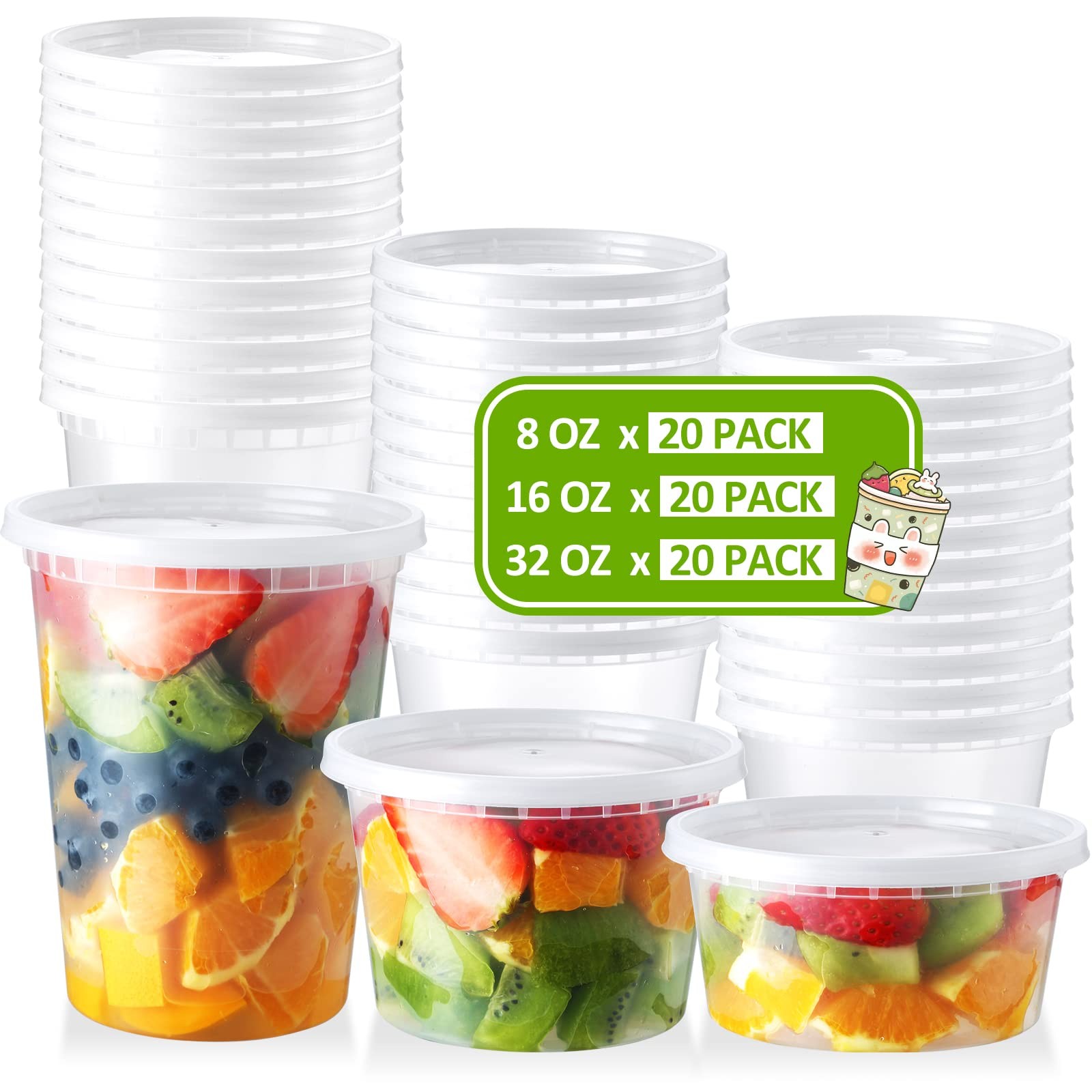 [60-Sets] Plastic Deli Food Storage Containers with Airtight Lids Combo Set | 32