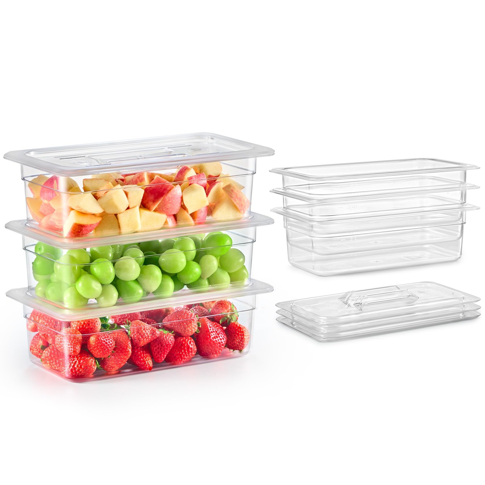 6 Pack Plastic Food Pans with Lids NSF Listed, 1/3 Size 6 in Deep Clear Food …