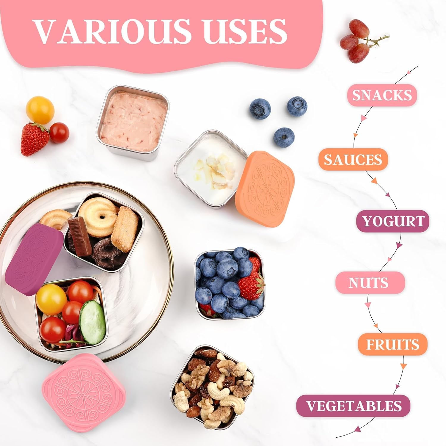 Stainless Steel Snack Containers for Kids,7.2Oz Easy Open Leak Proof Reusable Sn