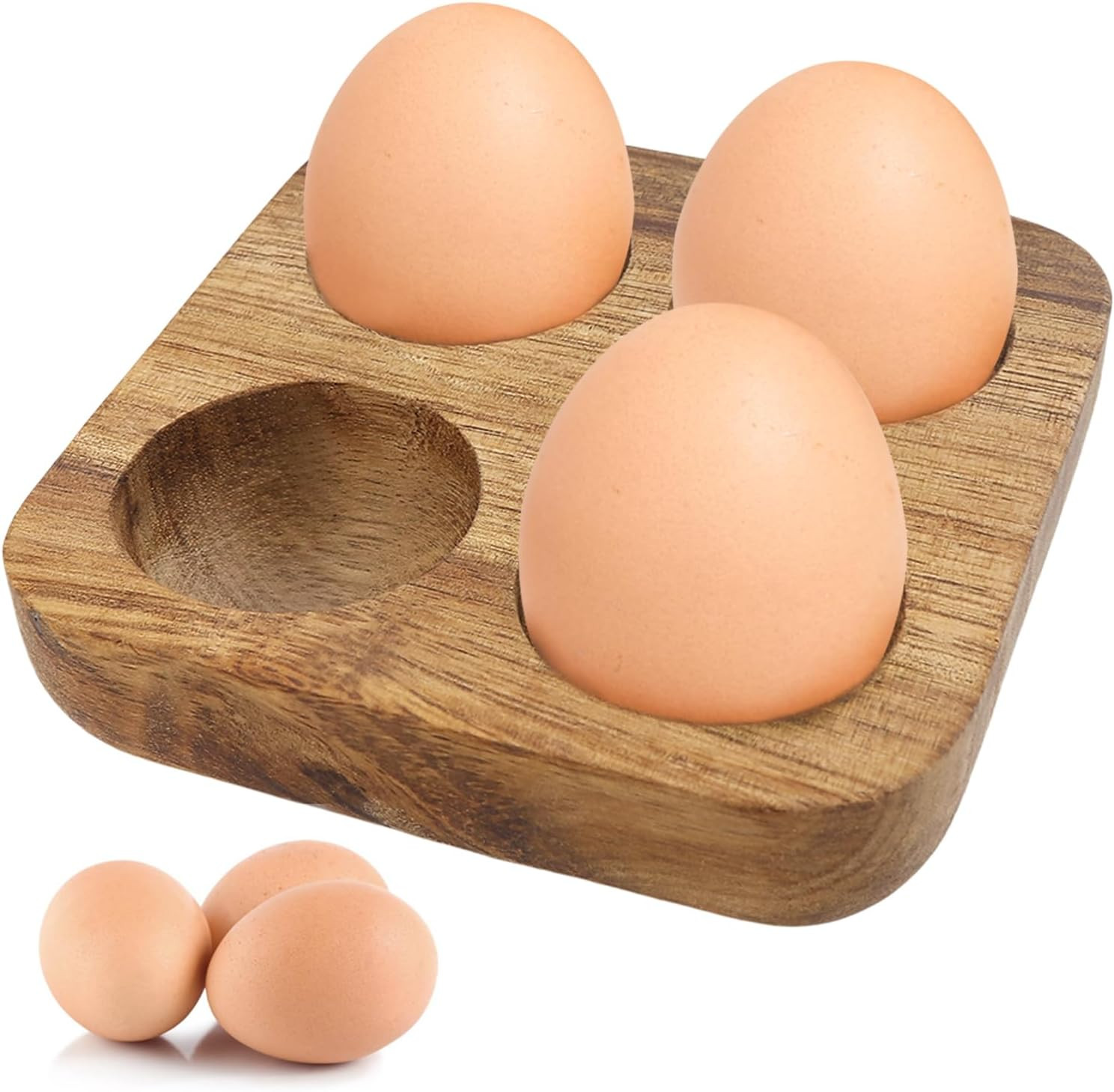 4 Slots Wooden Egg Tray, Egg Holder for Kitchen Refrigerator Countertop Display