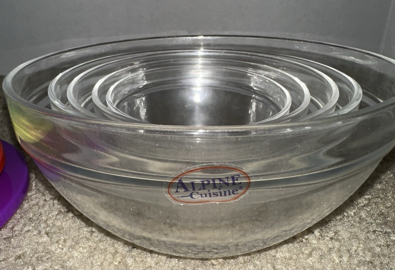 Alpine Cruisine 5 Stackable Glass Food Container W/Multicolor Plastic Lids.