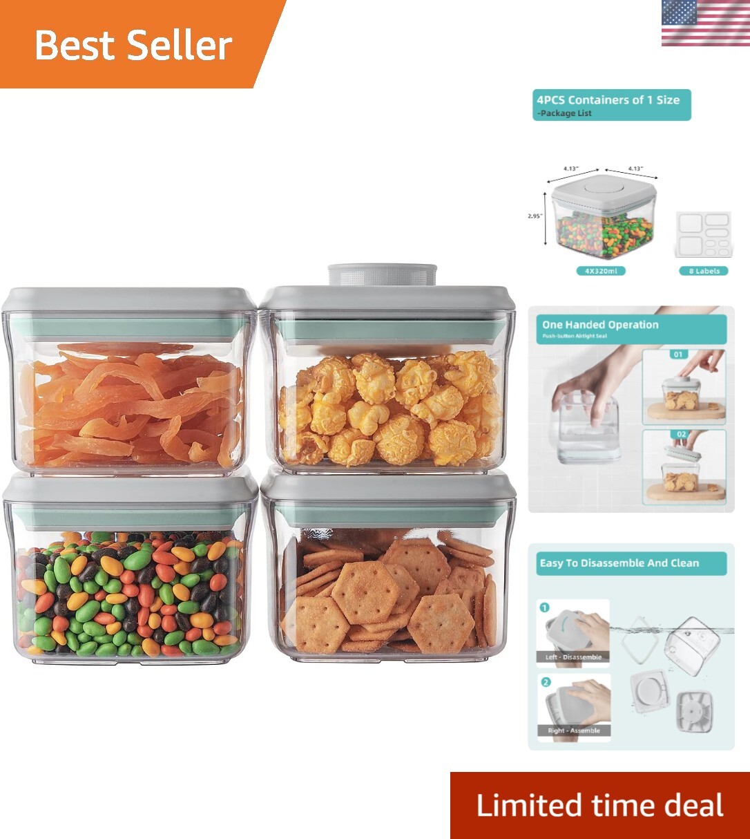 Convenient 4-Piece Airtight Container Set – 380ml BPA-Free & Easy Access Design