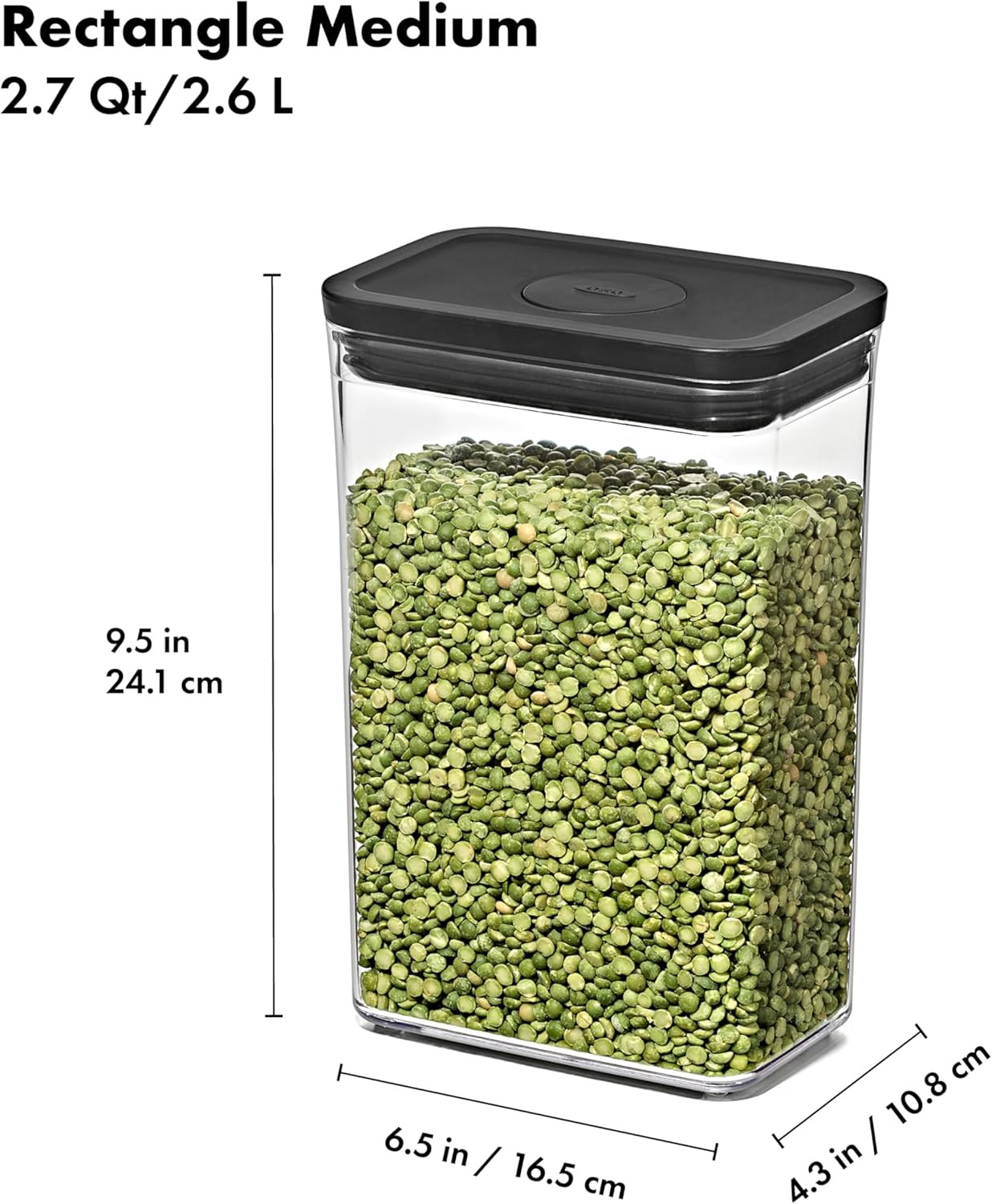 OXO Good Grips POP Container — Rectangle Medium — 2.7 Qt / 2.6 L — Matte Black,