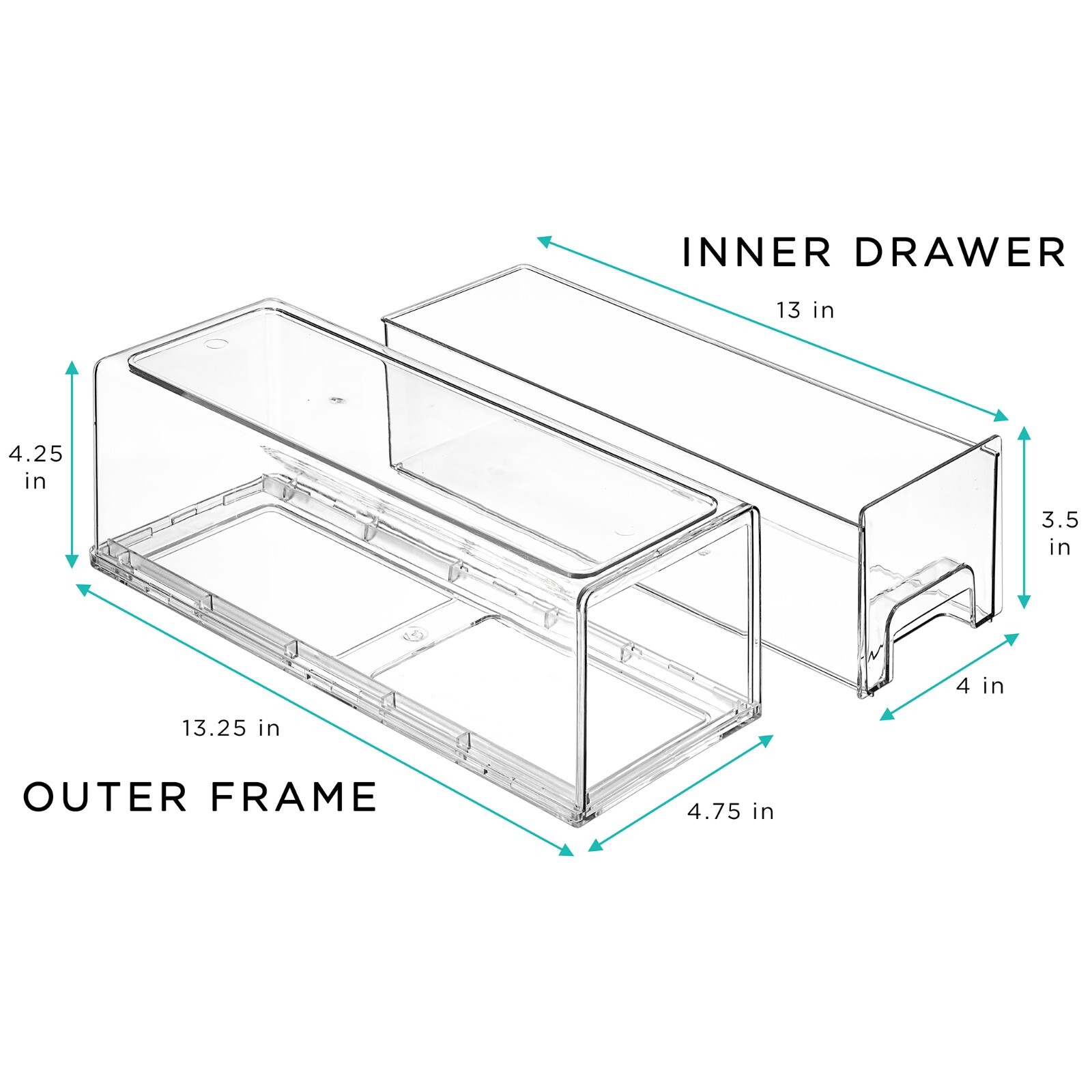 Sorbus Clear Stackable Fridge Drawer Bins (4 Pack Narrow) – 13.25 x 4.75 x 4.25