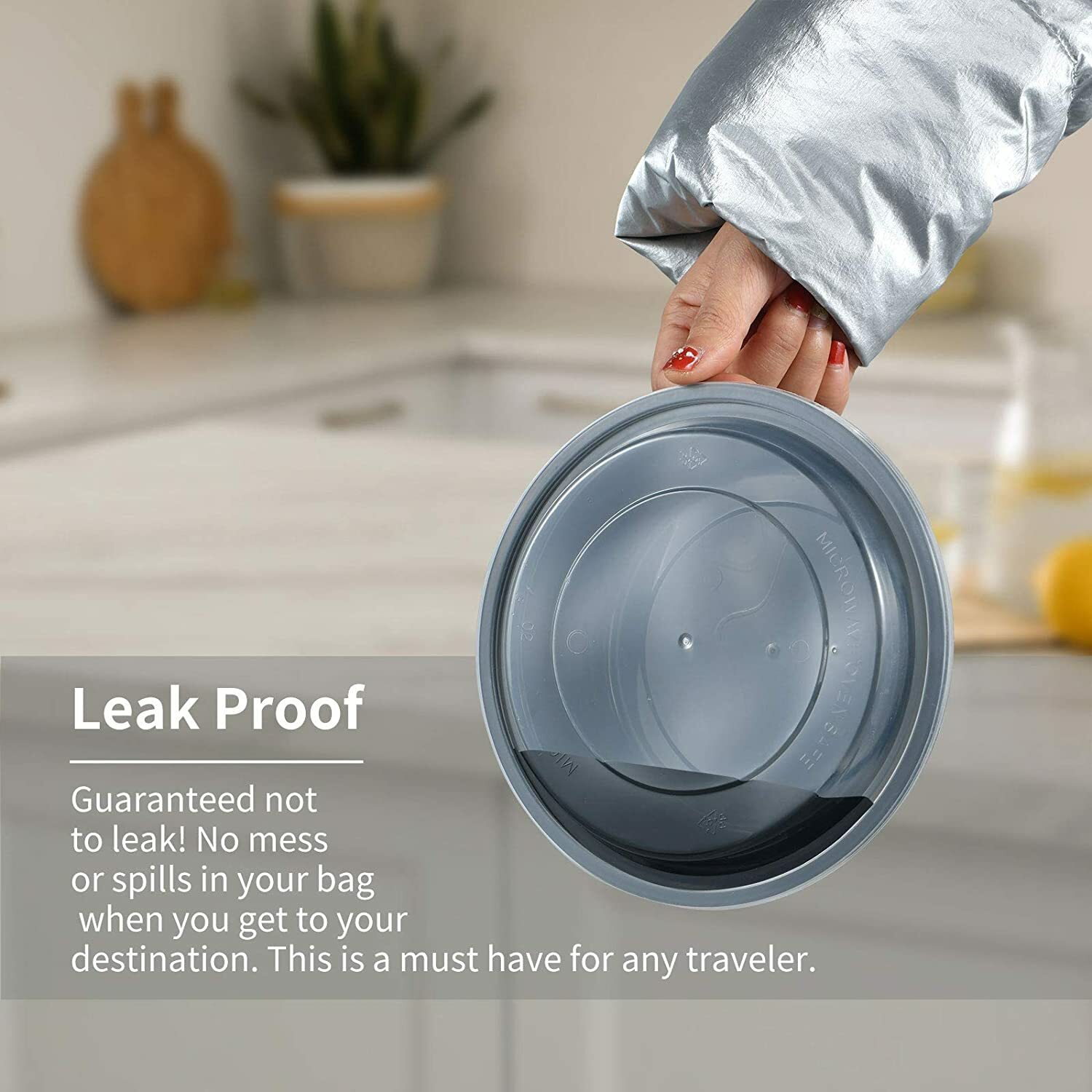 10 Set-48oz Round Microwavable Plastic Meal Prep, Freezer Safe, Disposable Black