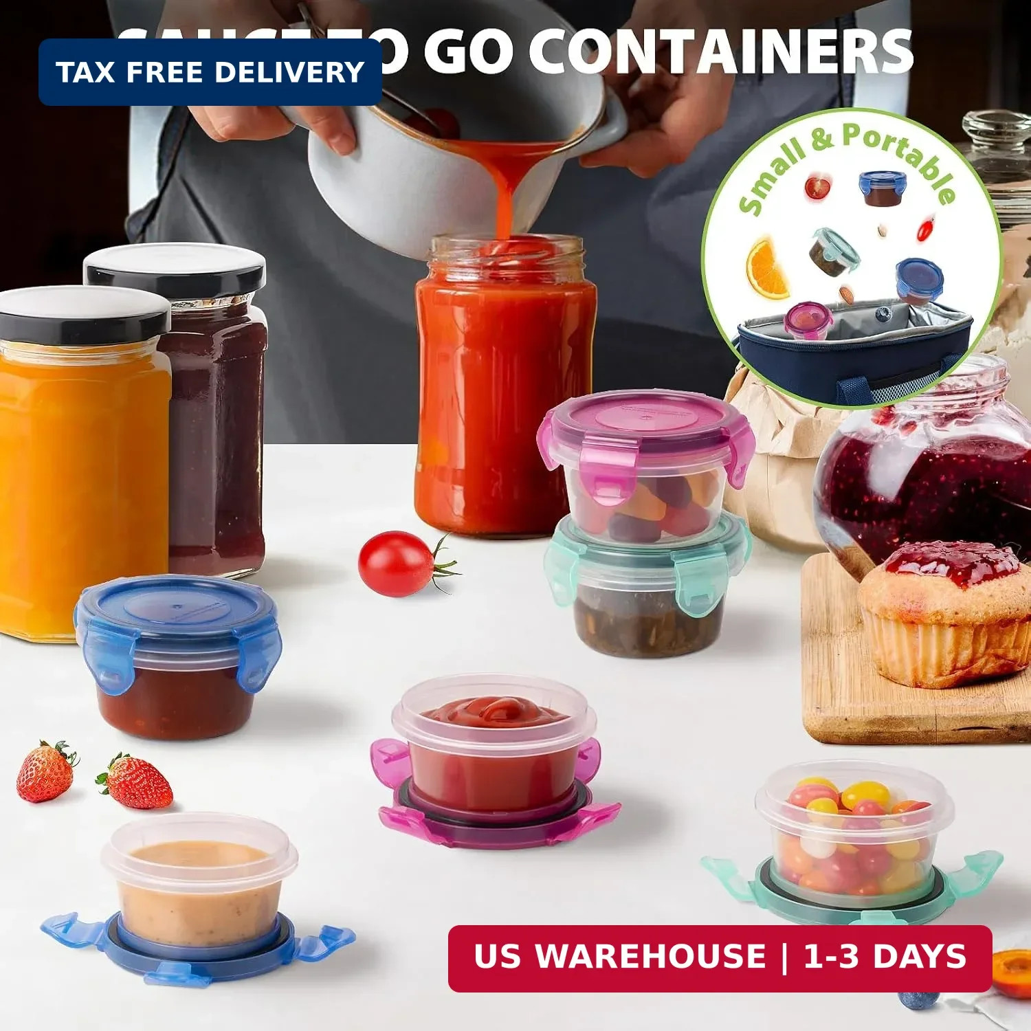 6 Pack Small Condiment Containers Leakproof Lid BPA Free Reusable Sauce Dressing