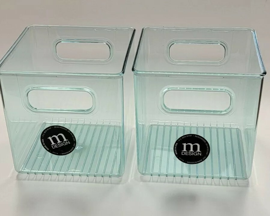 mDesign Plastic Kitchen Pantry Food Storage Bin, Handles, 2 Pack mint 6x6x6 cube