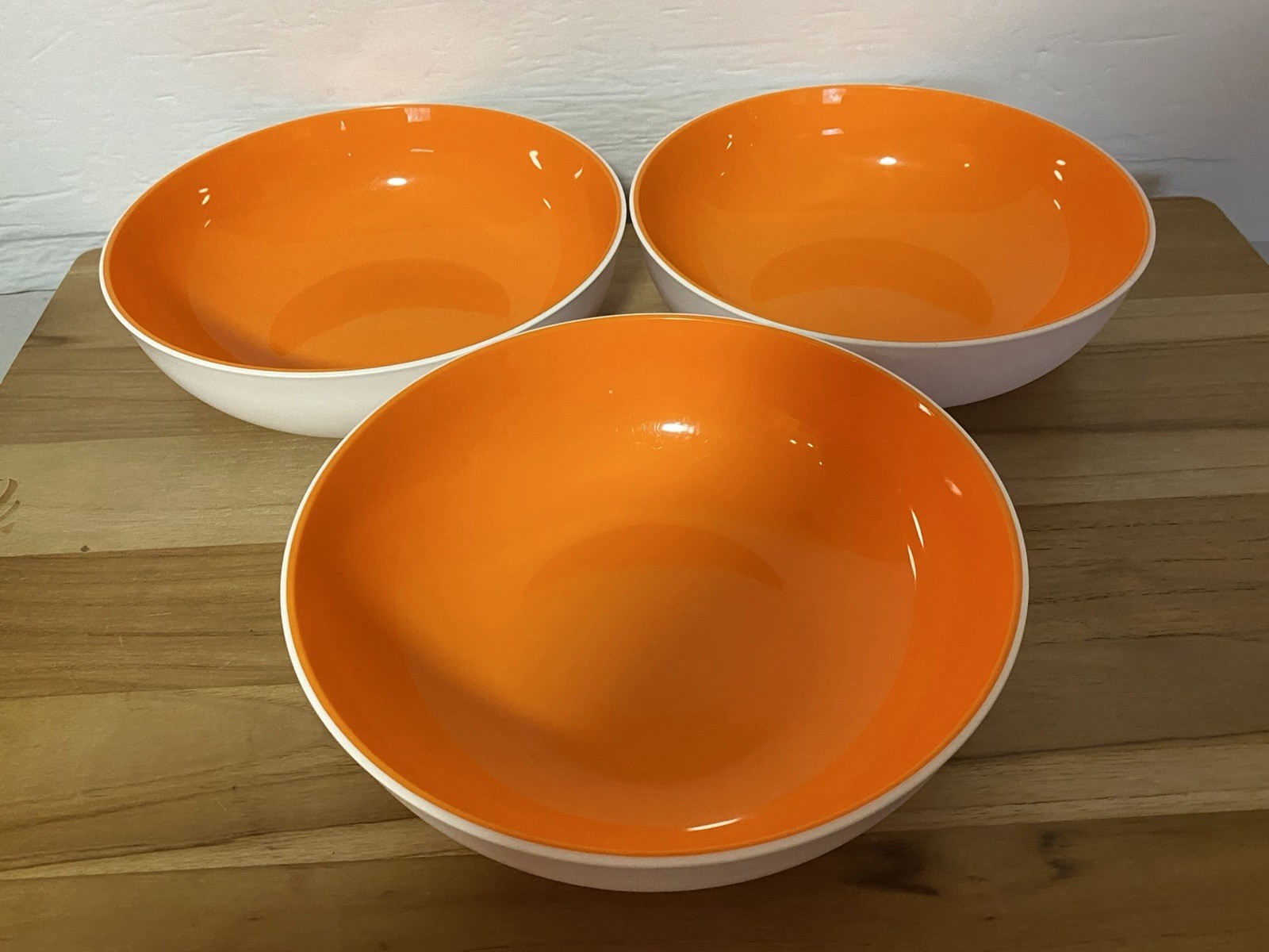 Tupperware Allegra Radiance Bowls Set of 3 ~ 3 Cup Bowls White w/Orange 6292A-2