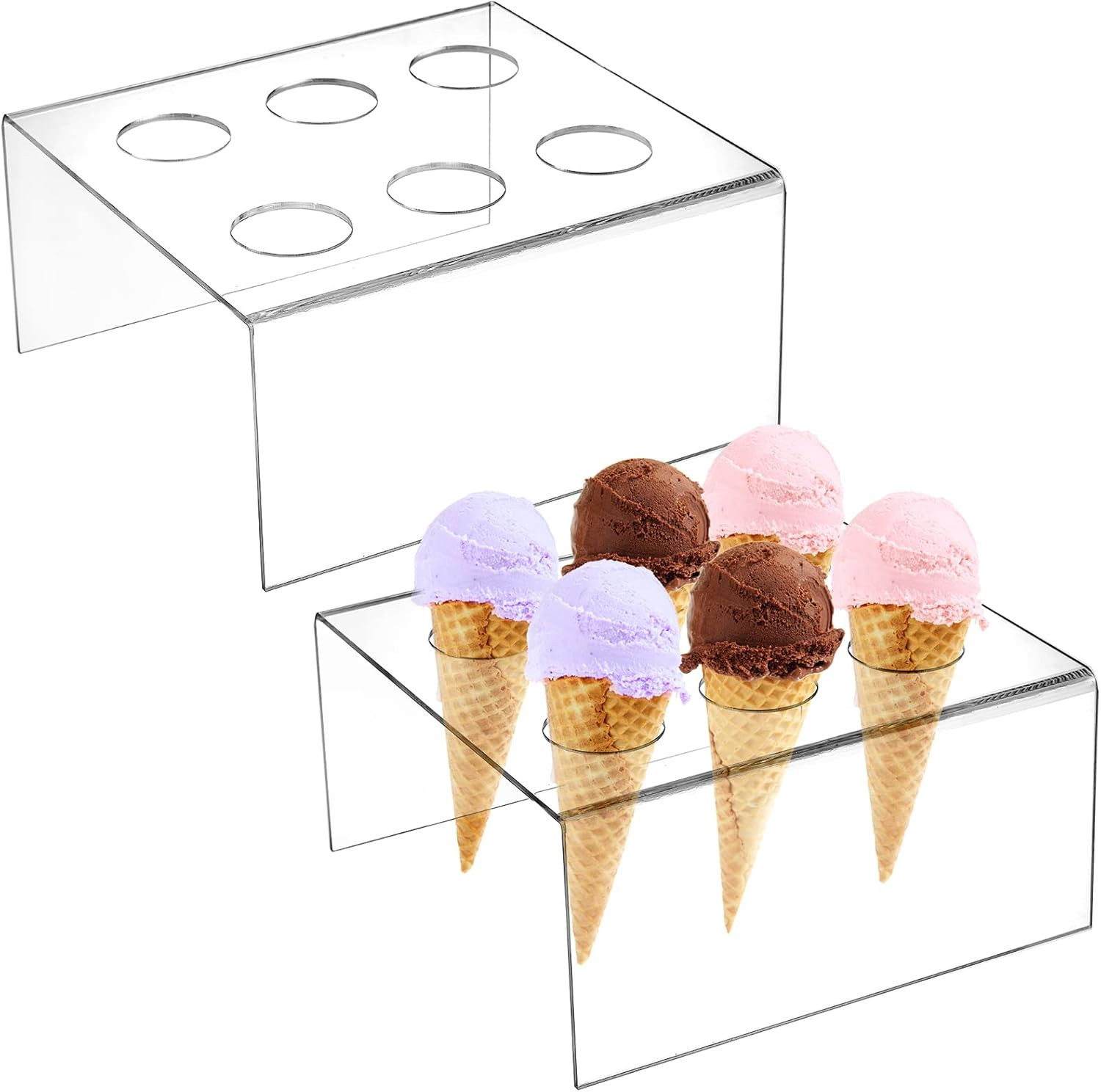 2 Pack 6 Holes Acrylic Ice Cream Cone Holder Stand, Clear Ice Cream Crisp Tube C
