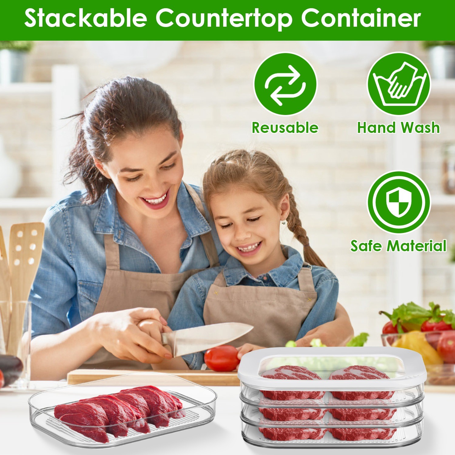 2pcs 3-Tier Meat Container Stackable Food Storage Boxes with Lid for Fridge