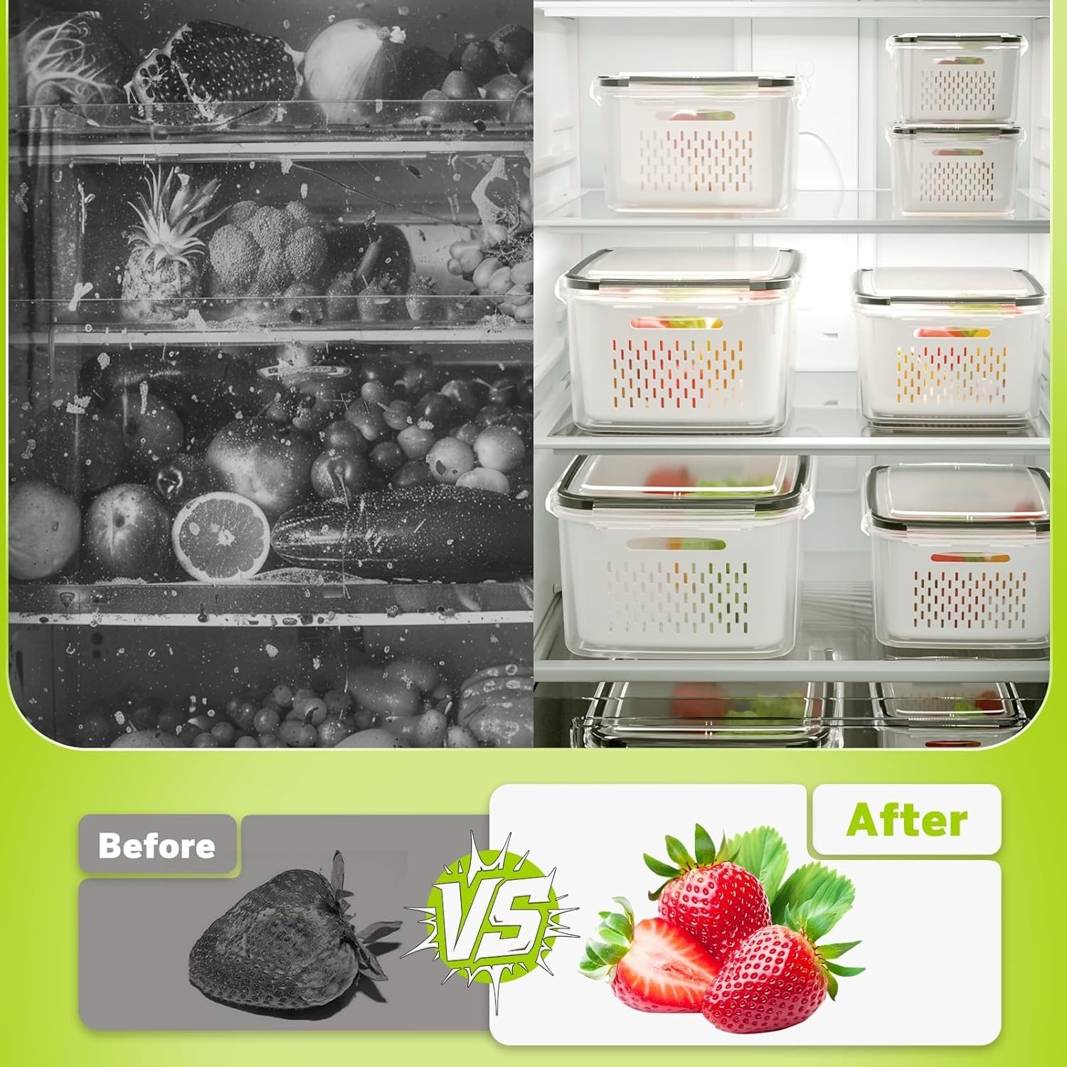 5 Pack Fruit Storage Containers For Fridge, Plastic Fruit Containers For Fridge