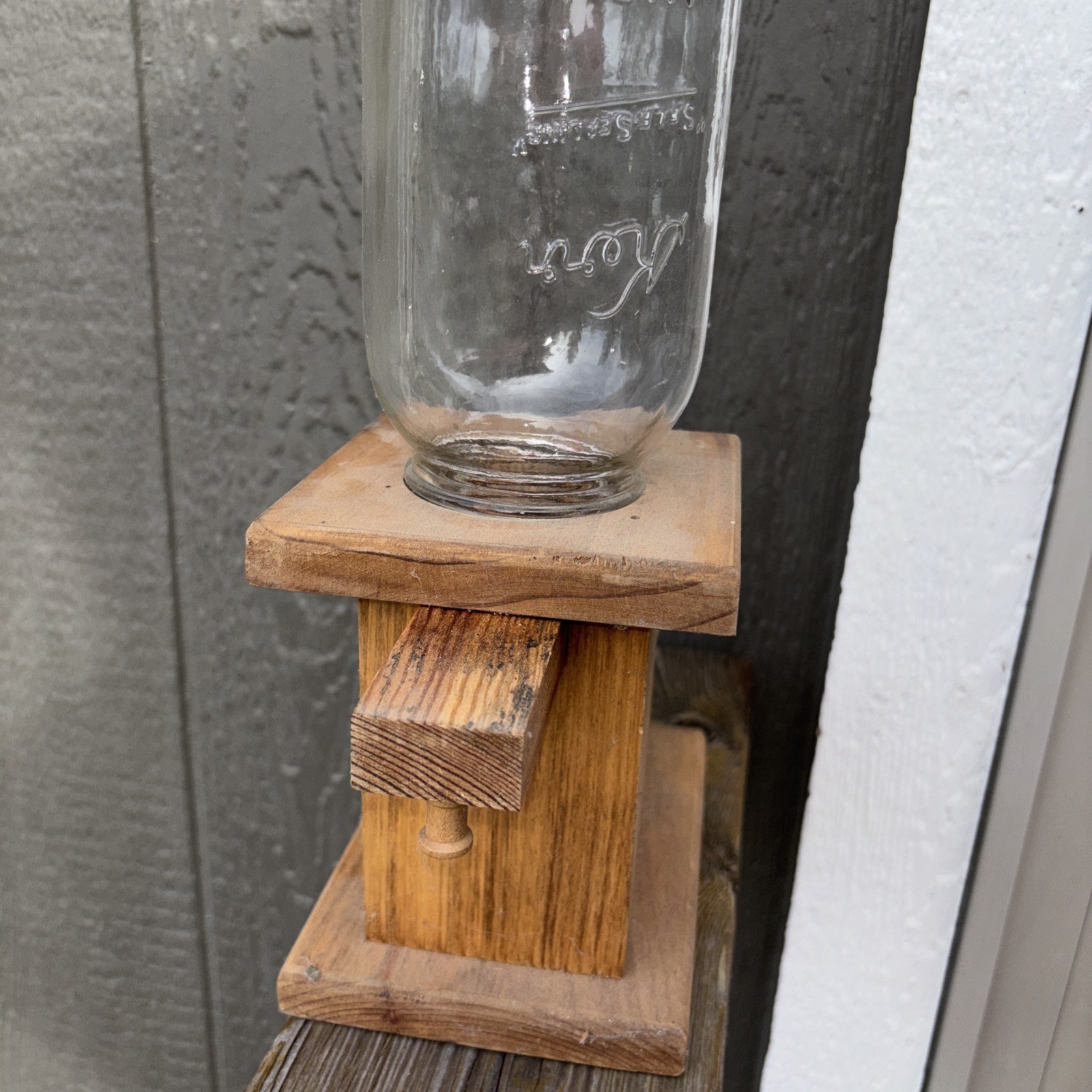 Vintage Oak Wood / Glass Mason Jar Candy Peanut Gumball Dispenser Country Decor