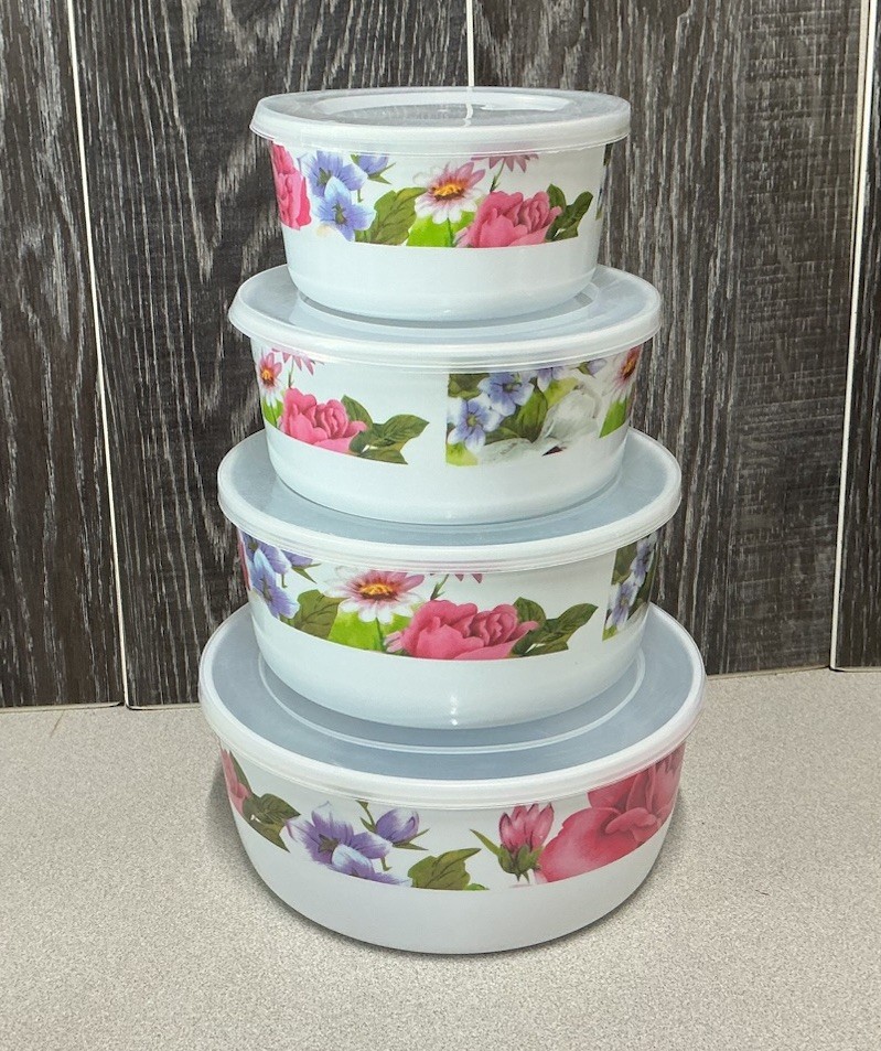 Vintage Melamine Wear Nesting Bowls Storage Floral Set Of 4 With Lids