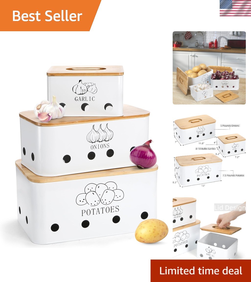 Beautifully Designed Kitchen Storage Set – 3 Bins for Potatoes, Onions & Garlic