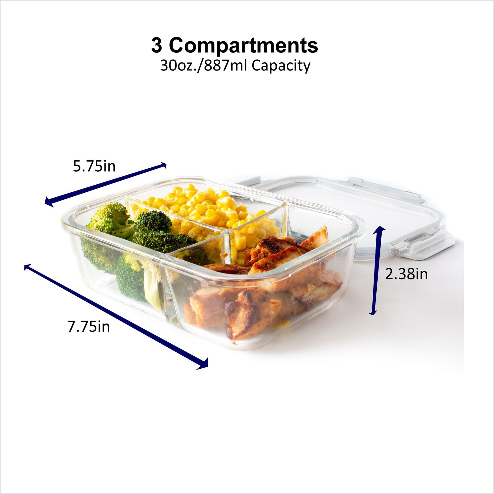 4 Piece Glass Food Storage Compartment Containers, Charcoal Grey