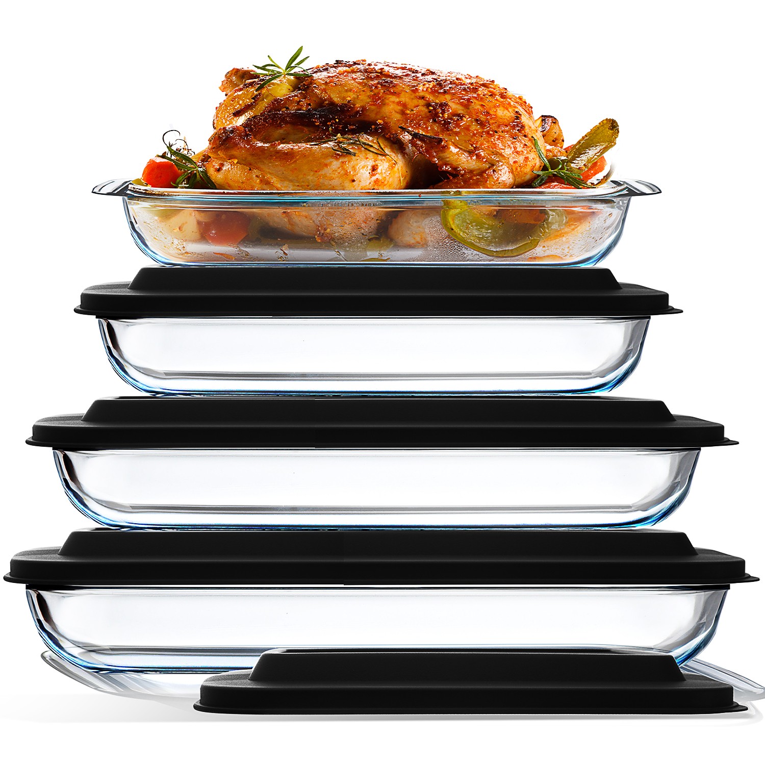 4/8 Pack Baking Pans Set, Glass Food Storage Containers w/ Lids, Serving Dish