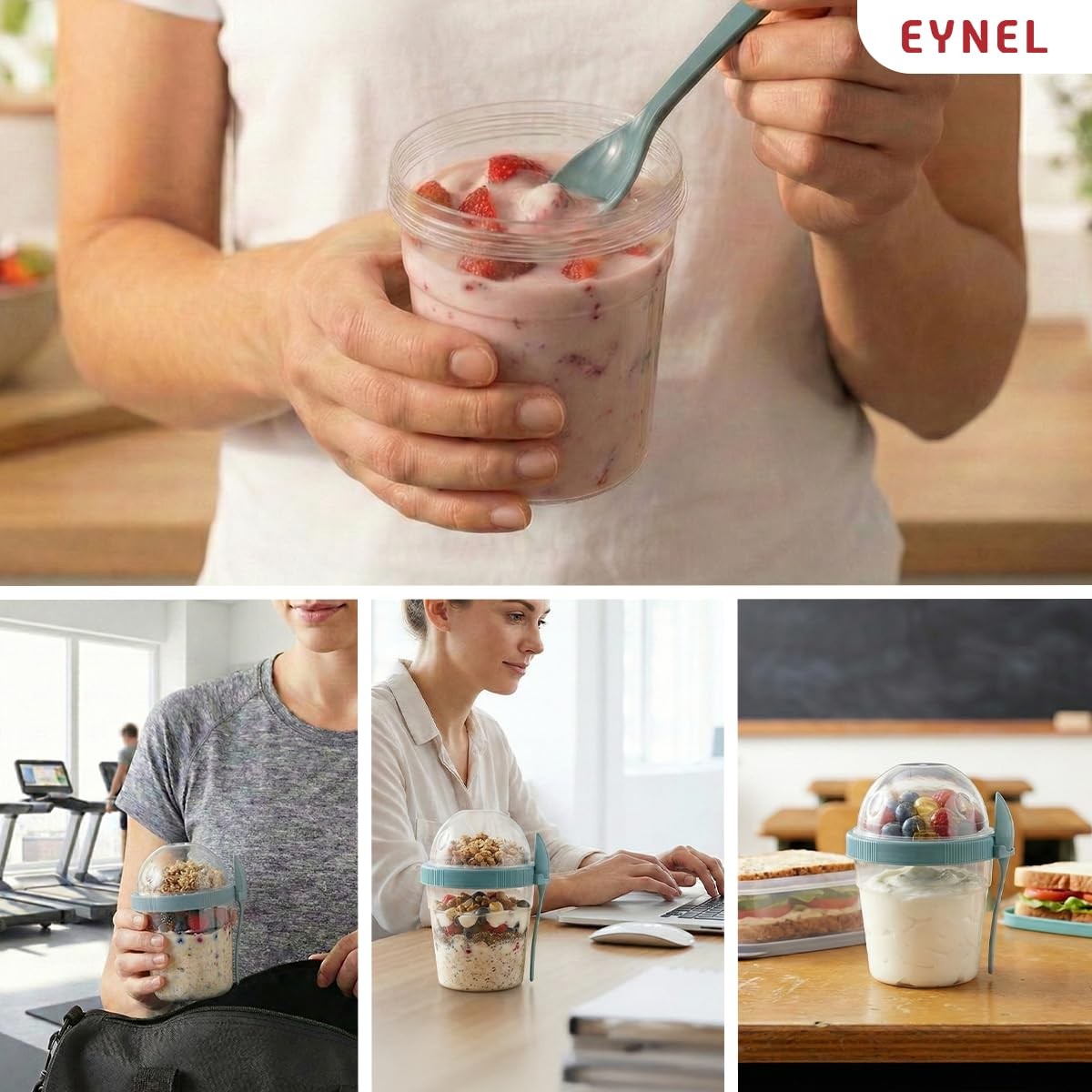 4 Pack 17 oz Small Breakfast On The Go Yogurt Parfait Cups, Reusable Plastic …