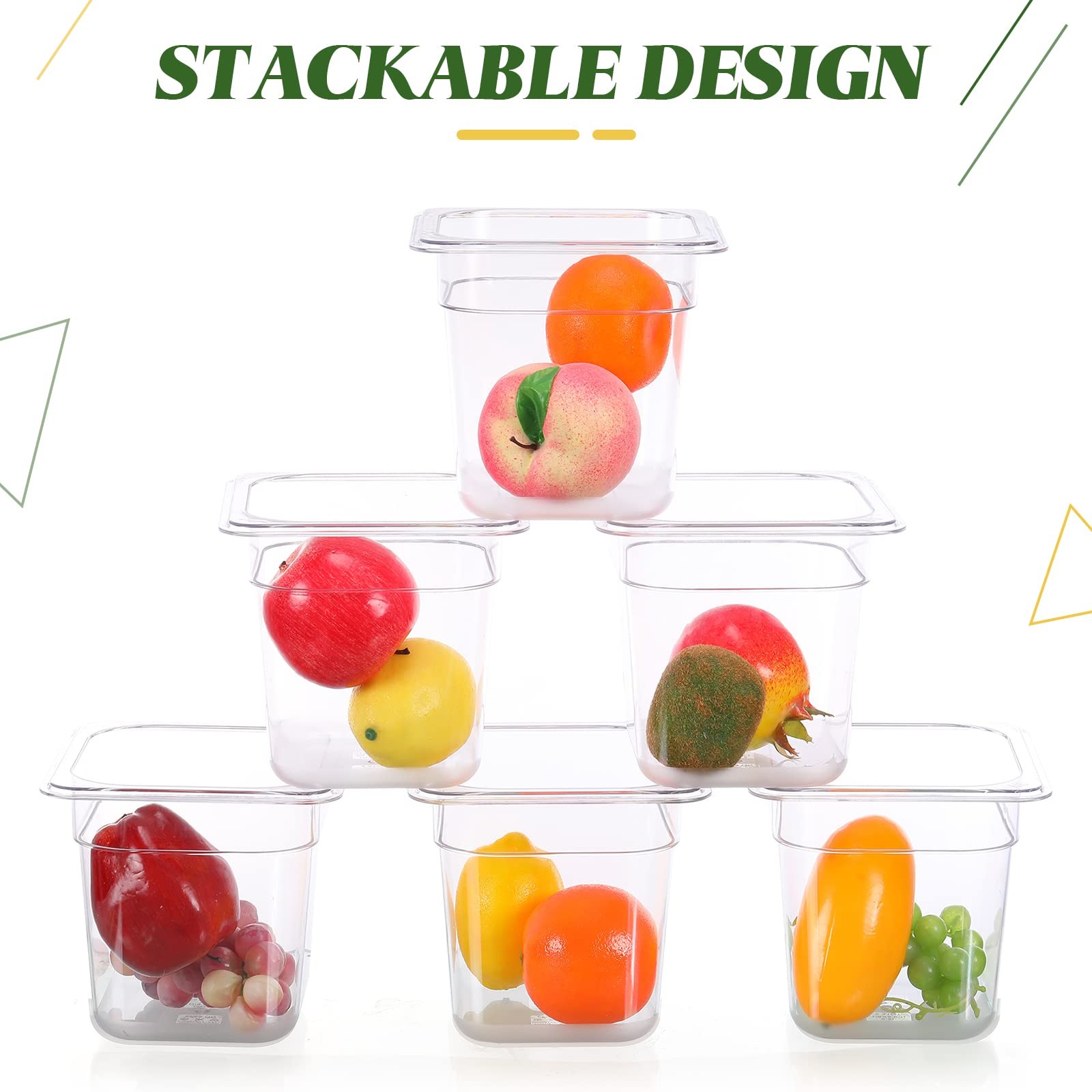 Yinder 12 Packs Plastic Clear Food Pan 1/6 Size Stackable Polycarbonate Pan with
