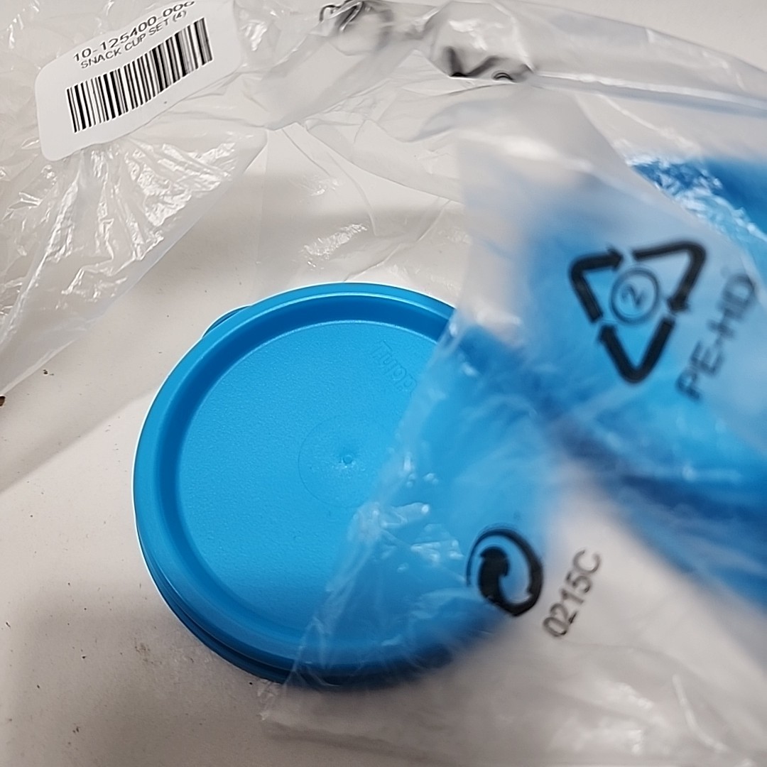 Set Of 4 – New – Tupperware Blue Lid Containers #4914B 4 Oz Snacks Dip