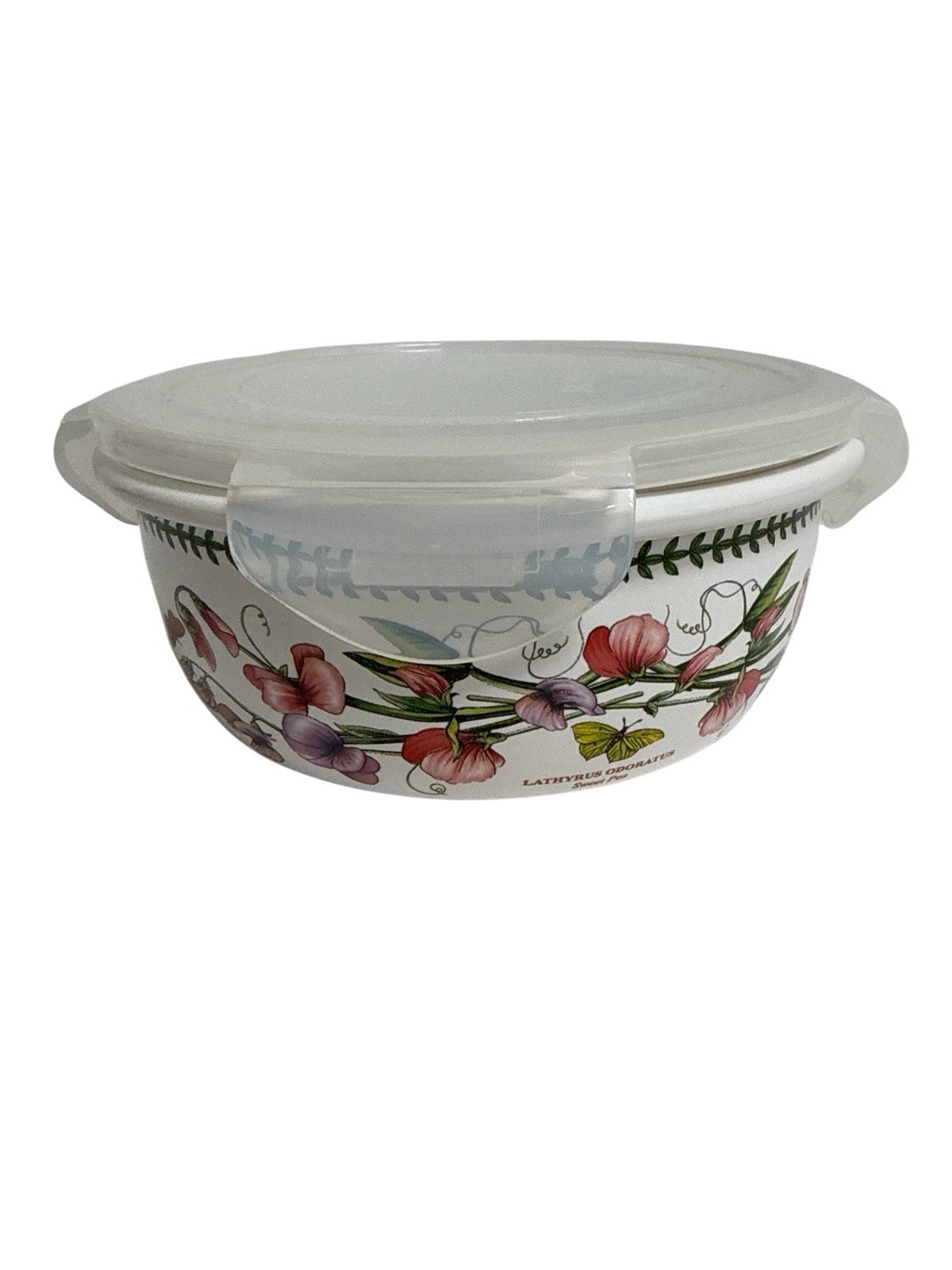 Portmeirion Round Food Storage Container & Snap Lid Botanic Garden Sweet Pea NEW