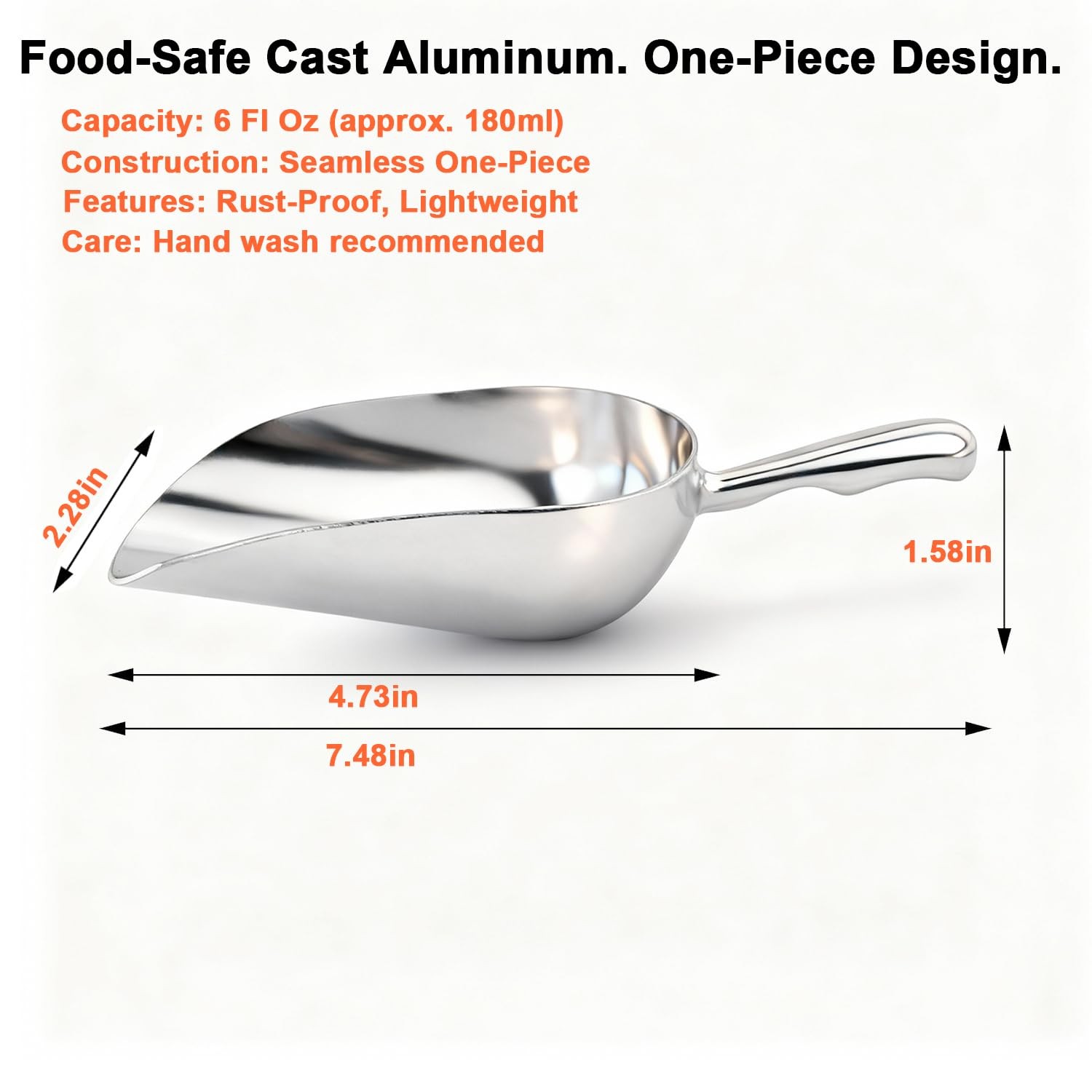6 OZ Cast Aluminum Utility Scoop, -Piece Solid Ice Scoop for Ice Bucket, Bar,…