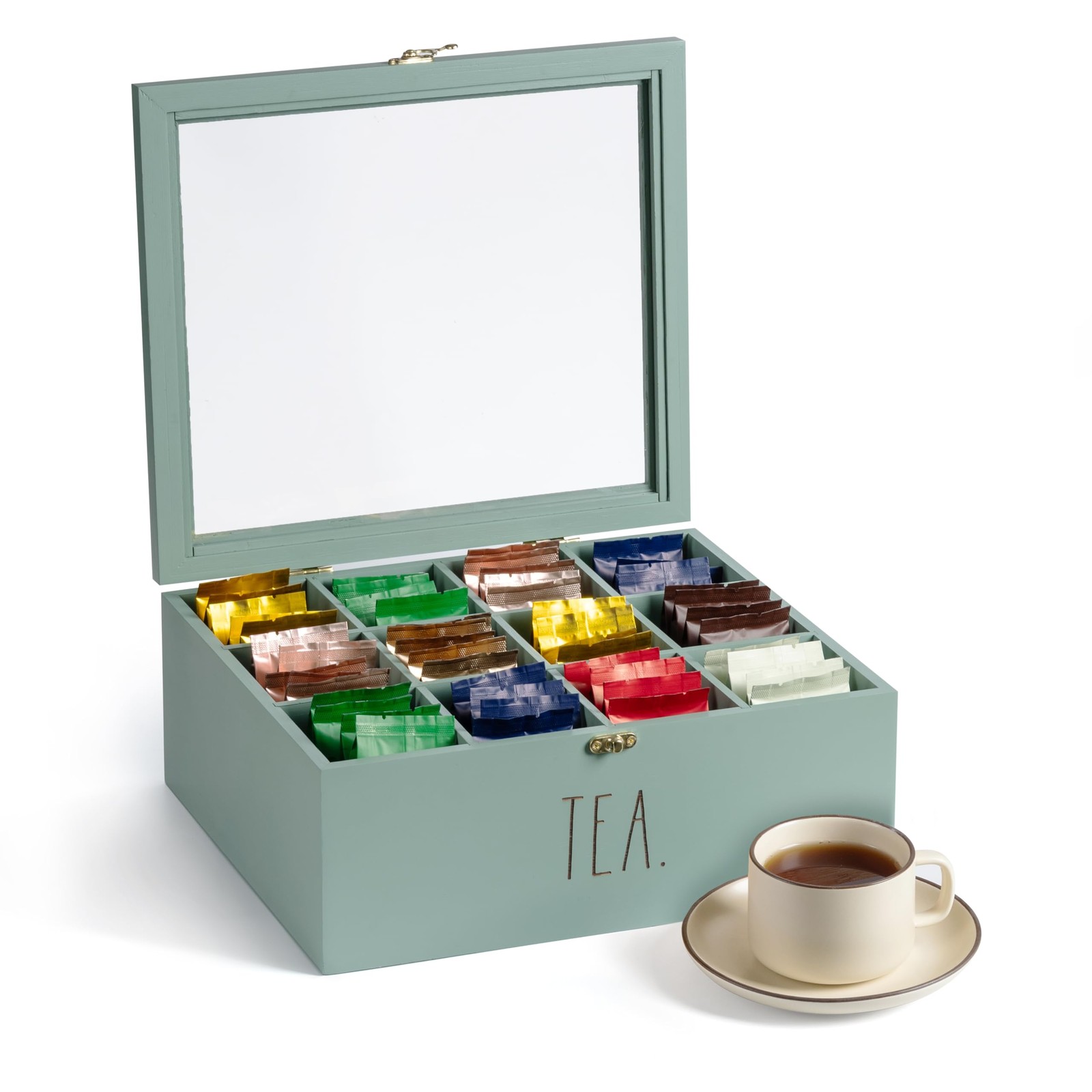 Rae Dunn Tea Bag Organizer – Tea Box Divided Storage Container Box with Hinge