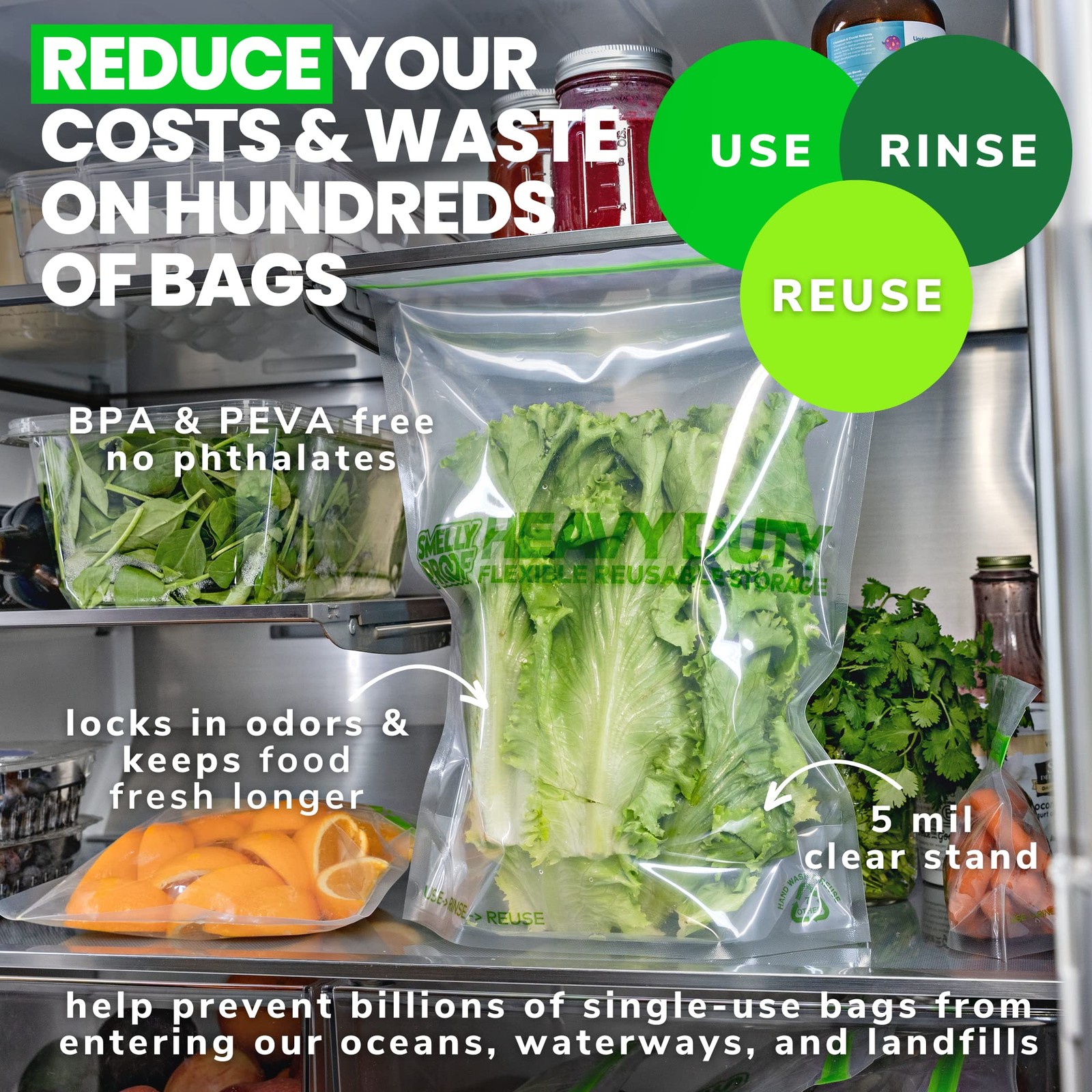 HEAVY DUTY Reusable STAND-UP Bags for Food Storage, USA Made, NO PEVA & BPA ,…